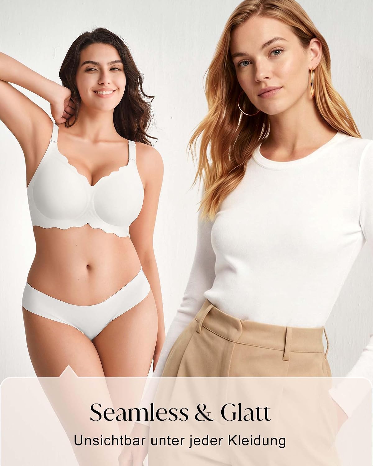 Detalle de SHARICCA Glatter BH Damen Ohne Bügel Tiefem V-Ausschnitt Push Up Bralette – nahtlos, bequem und formgebend