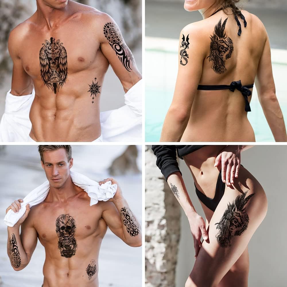 Thumbnail 4 de URAQT Impermeabili Tatuaggi Temporanei – 12 Fogli, Tatuaggi Finti Neri Rimovibili e Non Tossici per Braccio, Spa, Festival