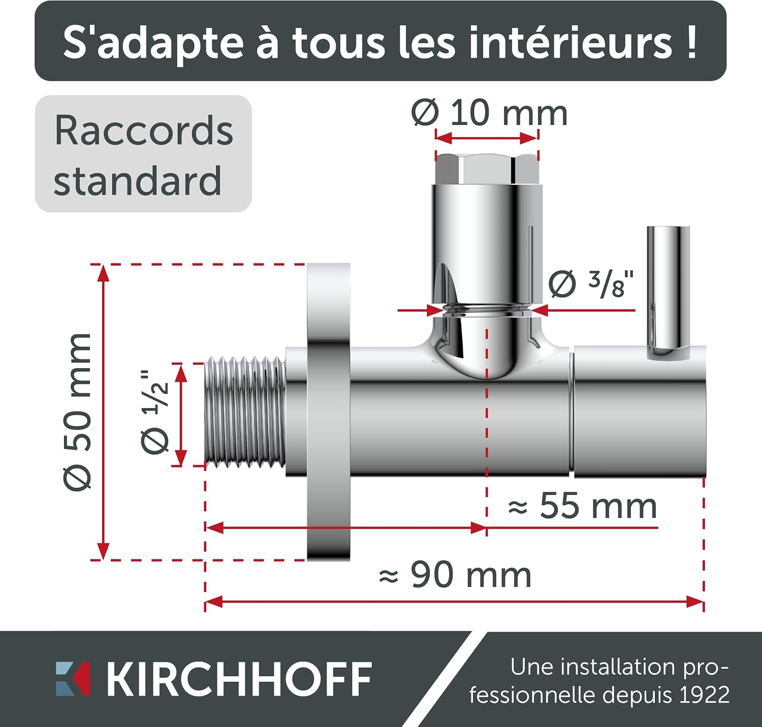 Thumbnail 2 de Kirchhoff Sanitop-Wingenroth 98166110 Valve d'angle universelle avec fermeture rapide – Chromé