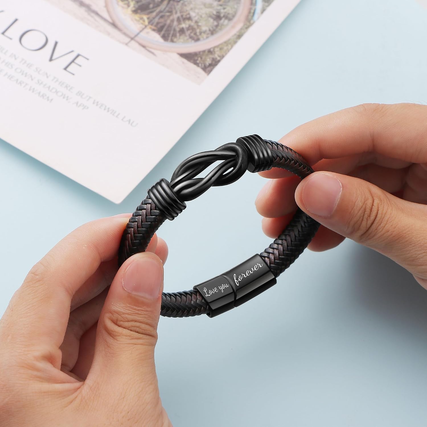 Thumbnail 4 de Knot Bracelet Brown Braided Leather 8.5"