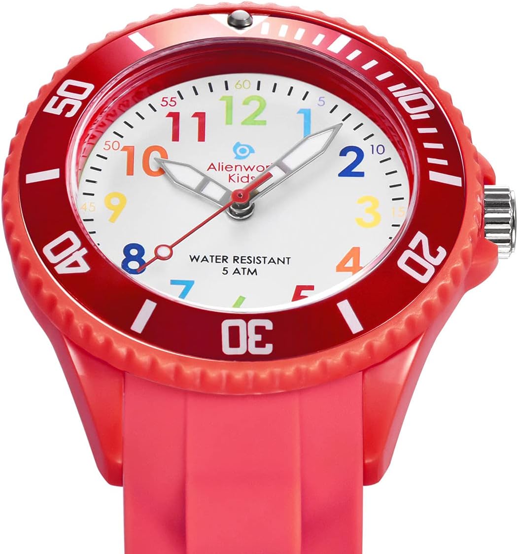 Detalle de Alienwork Kids Orologio di Apprendimento per Bambini – Impermeabile 5 ATM, quadrante colorato