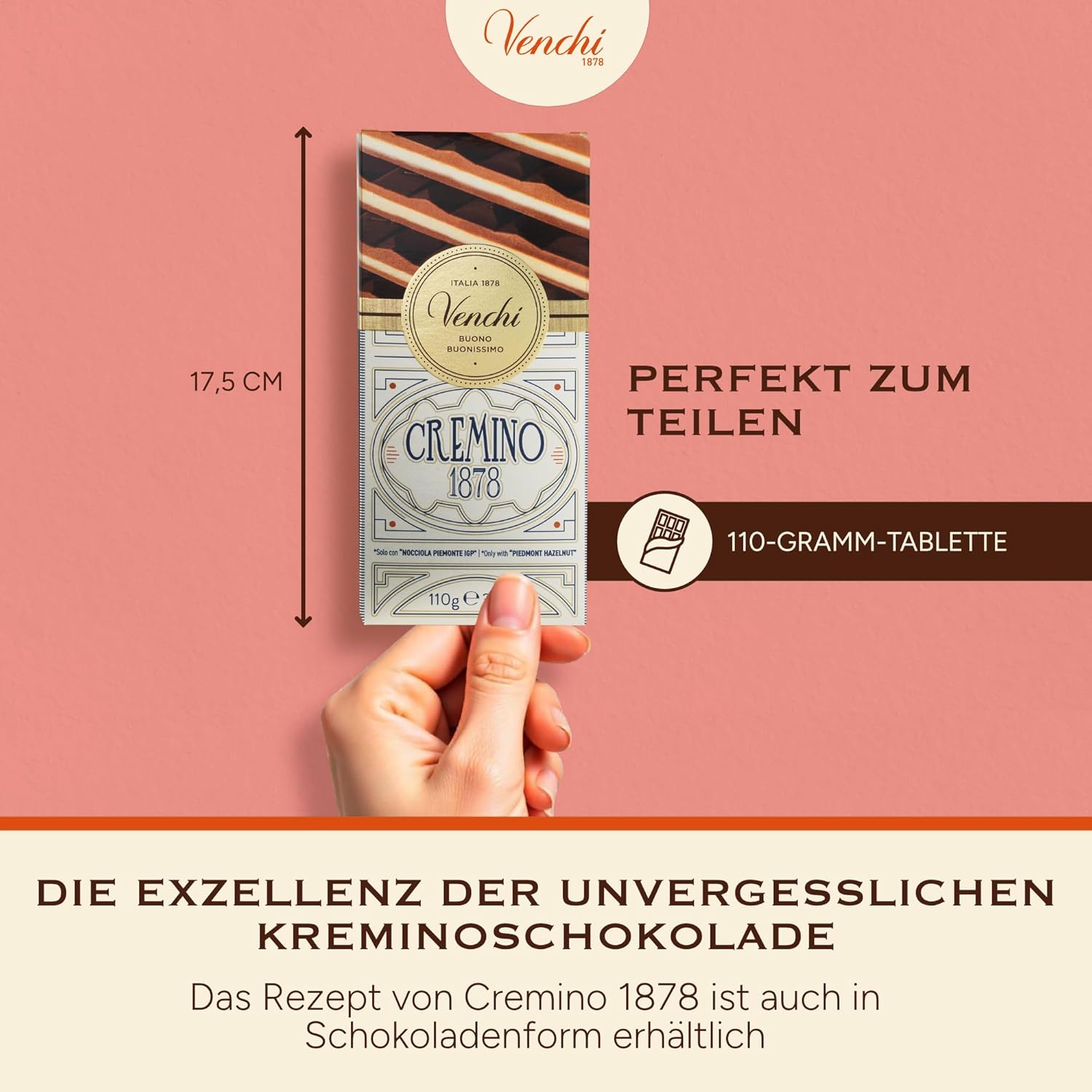 Thumbnail 5 de Venchi Tafel Cremino 1878 (110 g) – Milchschokolade mit Haselnüssen Gianduja & weiße Schokolade mit Mandelpaste, glutenfrei