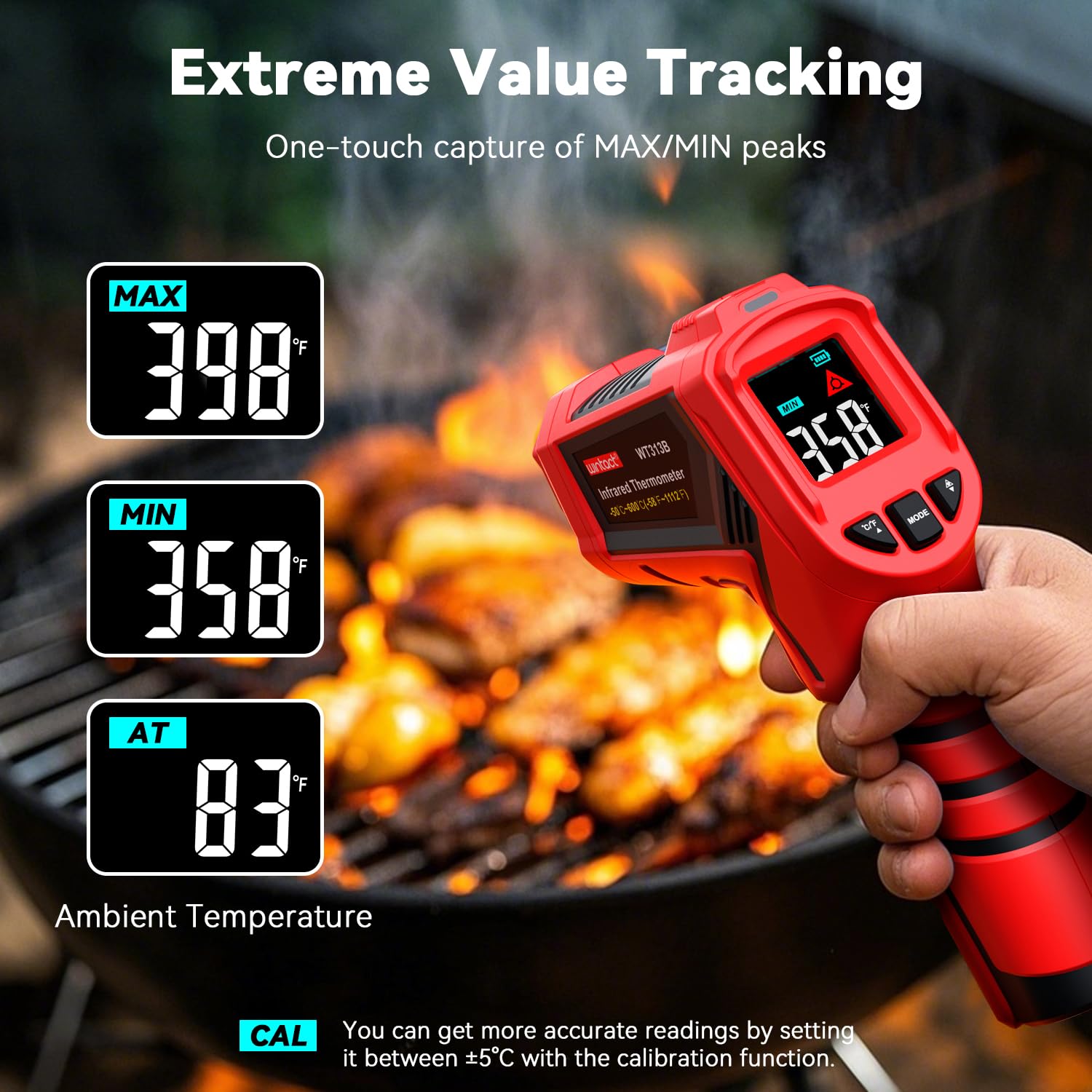 Detalle de Wintact Laser Infrared Thermometer Gun WT313B — Non-Contact Temperature Measurement from -50℃ to 950℃