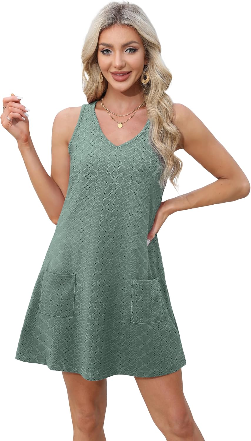 Thumbnail 2 de Aokosor Womens Summer Dresses 2025 Loose V Neck Sleeveless Sundress with Pockets