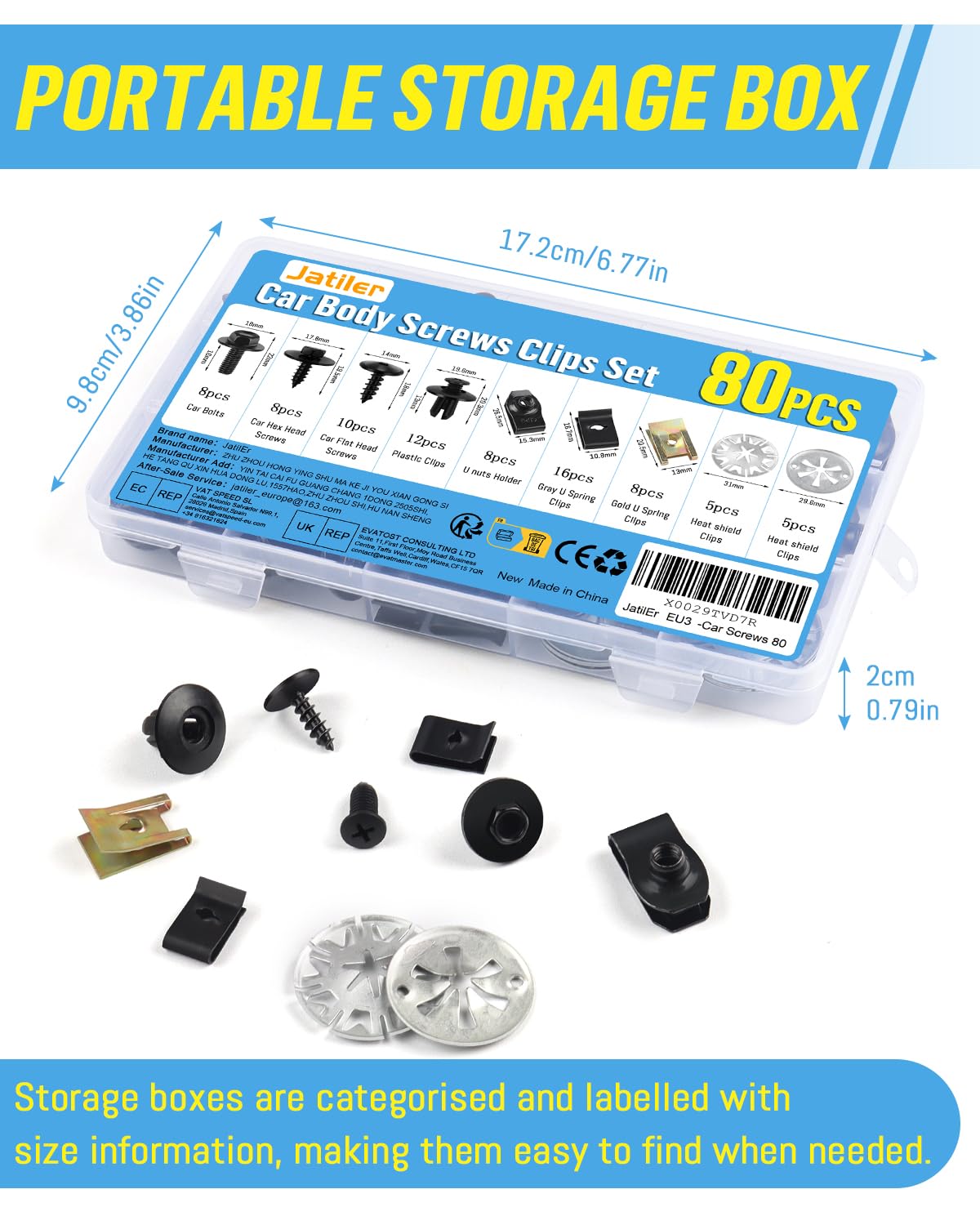 Thumbnail 6 de JatilEr 80-piece car screw and nut clips kit for trim, undertray and fender repairs