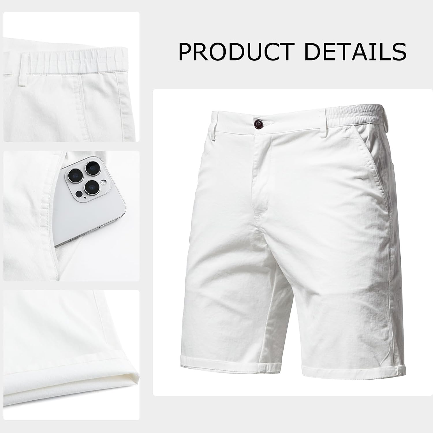 Detalle de Zetieny Mens Shorts Chino Cotton Shorts – Smart Tailored Casual Summer Bermudas