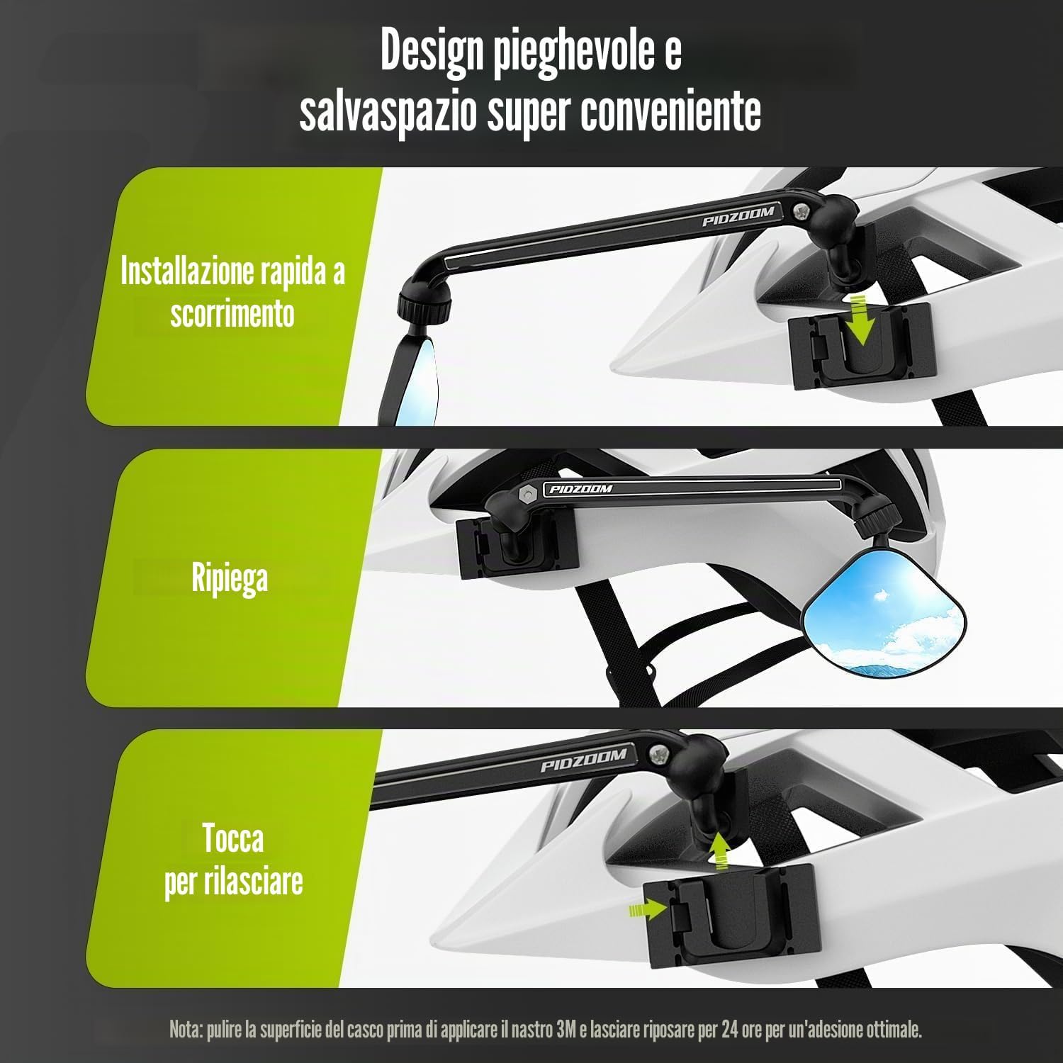 Detalle de PidZoom Specchietto retrovisore per casco bici: regolabile a 540° e facilmente ripiegabile