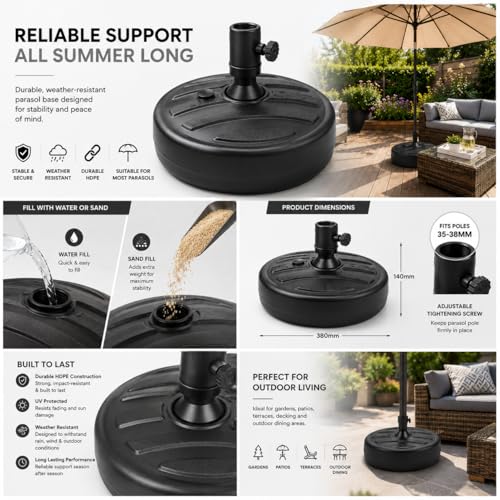 Thumbnail 9 de SHATCHI 13 Litre Fillable Parasol Base Stand for 35-48 mm Garden Umbrella Poles