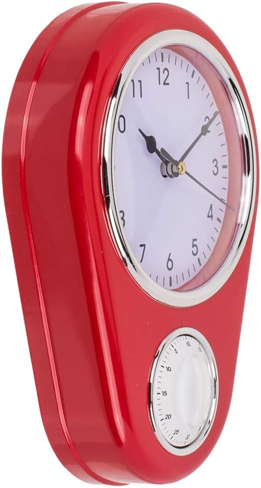 Detalle de Retro Küchen-Wanduhr TIME mit 60-Minuten Küchentimer – Rot