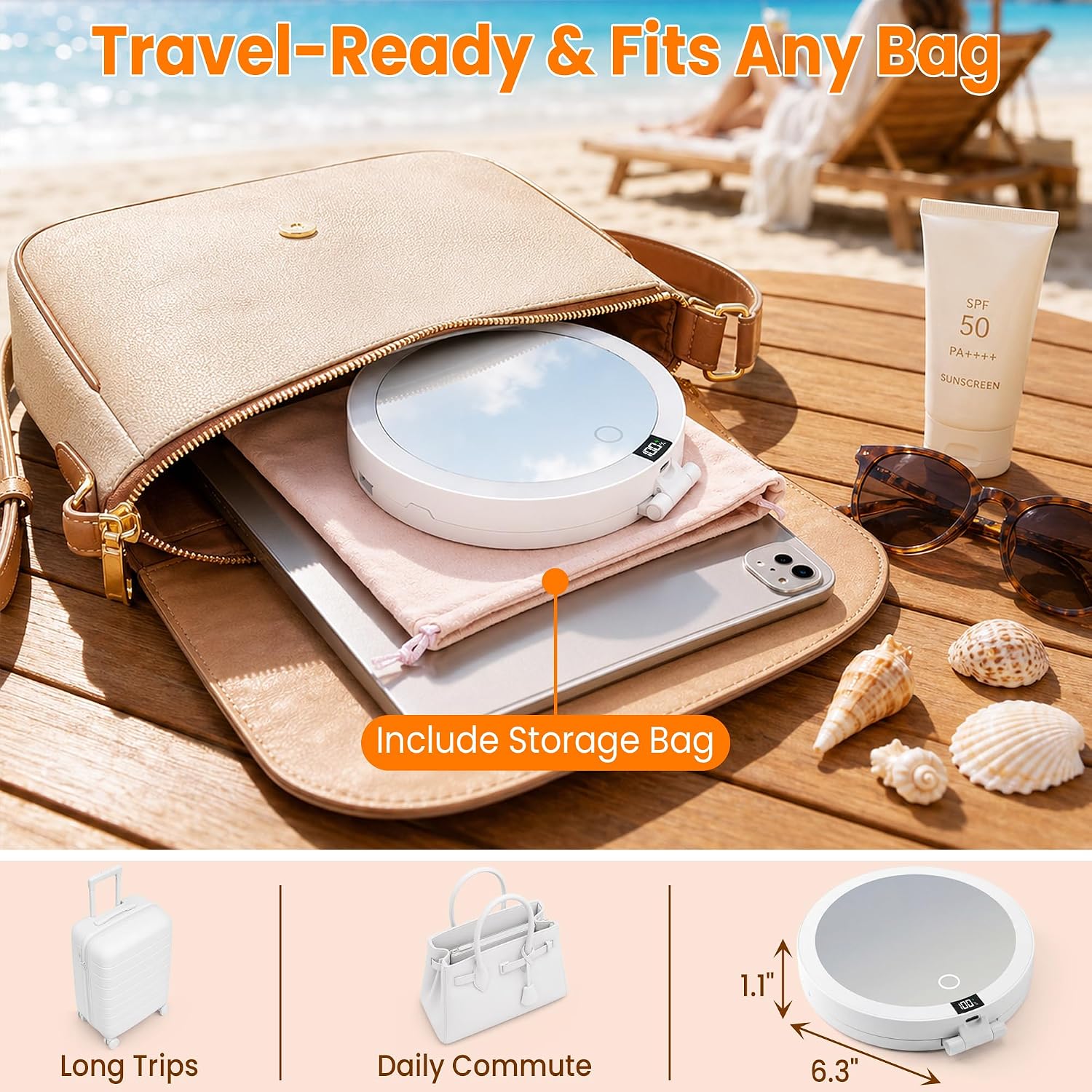 Thumbnail 6 de dulvus Folding Makeup Mirror, 10X/1X, 3-Colour Lighting and LCD Display