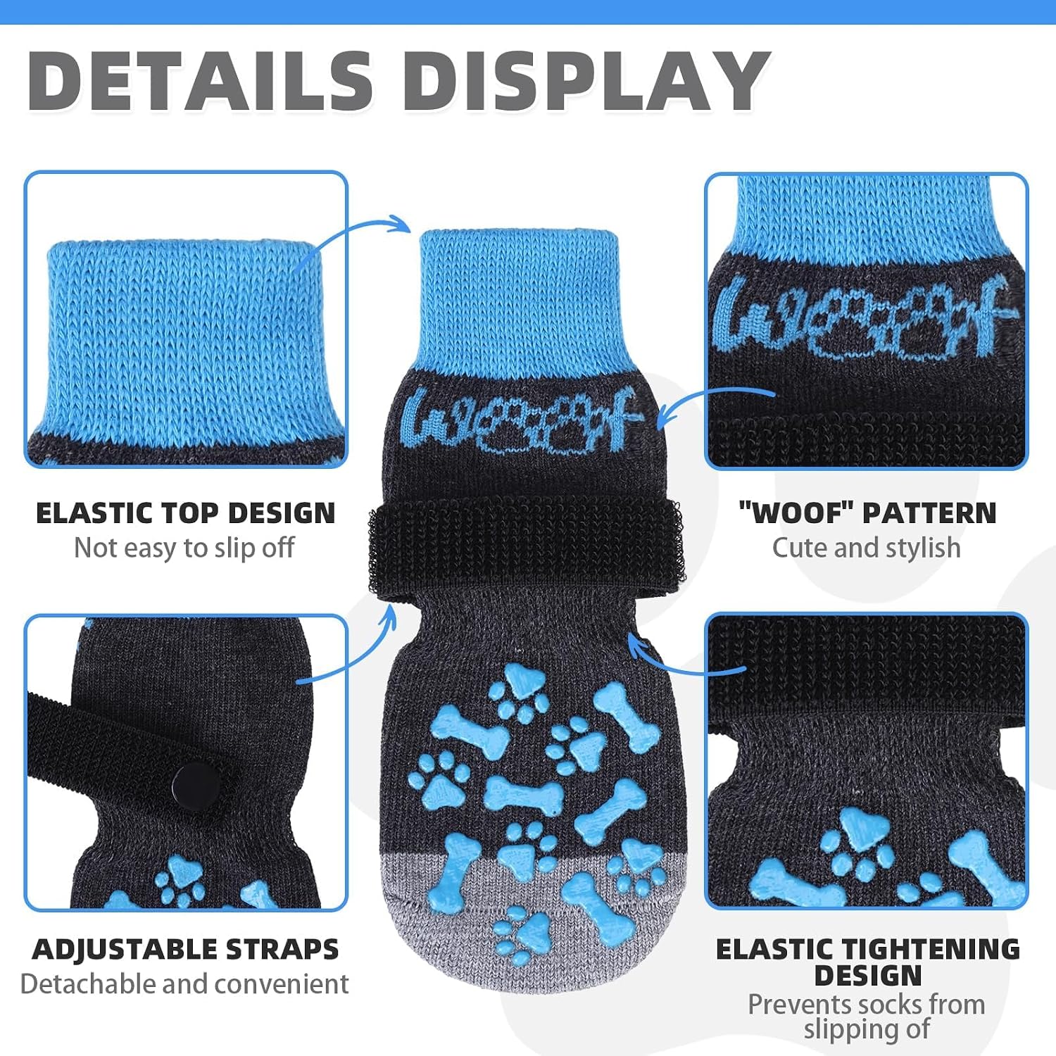 Detalle de KOOLTAIL BJSJ105_BM Dog Socks, Medium Blue, Double-Sided Non-Slip Grip
