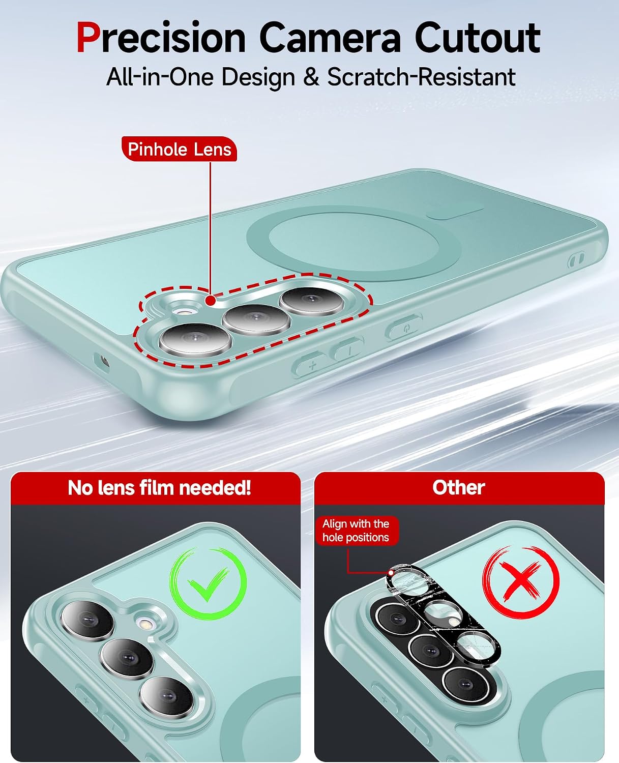 Detalle de LeYi for Samsung Galaxy S25 FE phone case with magnetic grip & 2 tempered glass screen protectors (mint green)