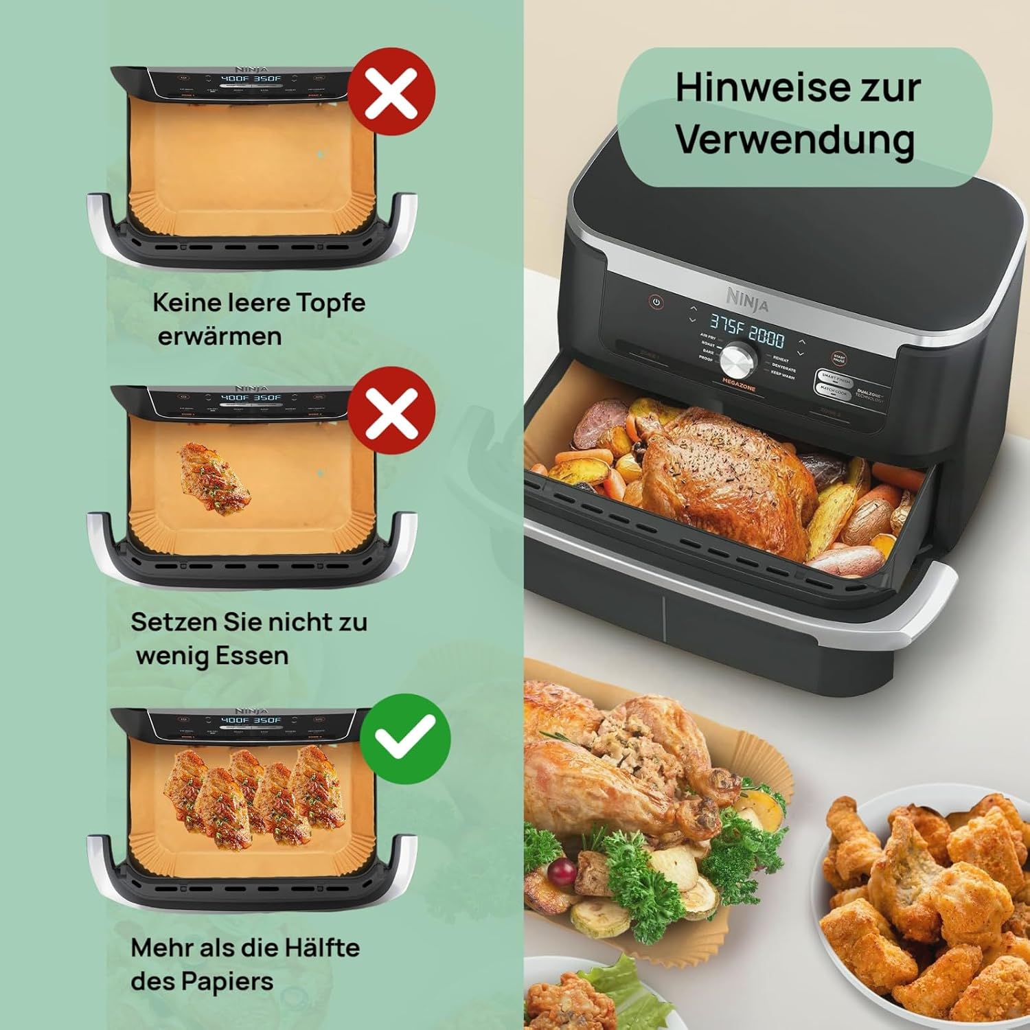 Thumbnail 2 de Cecanndila 170er Pack Backpapier für Airfryer – kompatibel mit Ninja AF500EU, Cosori Dual Blaze Twinfry 10L und Cecotec 9000
