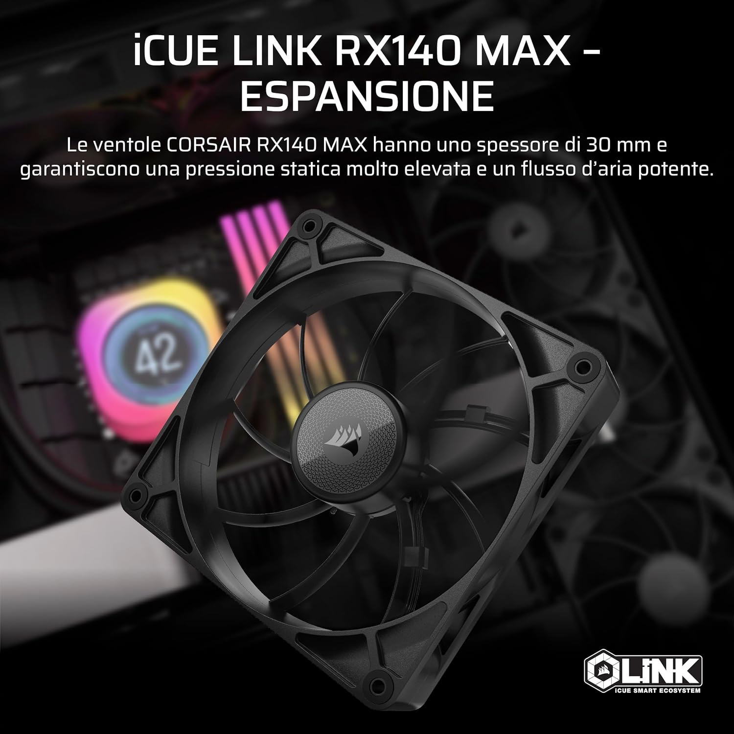 Thumbnail 1 de CORSAIR iCUE LINK RX140 MAX 140mm PWM ventola ad alta pressione statica