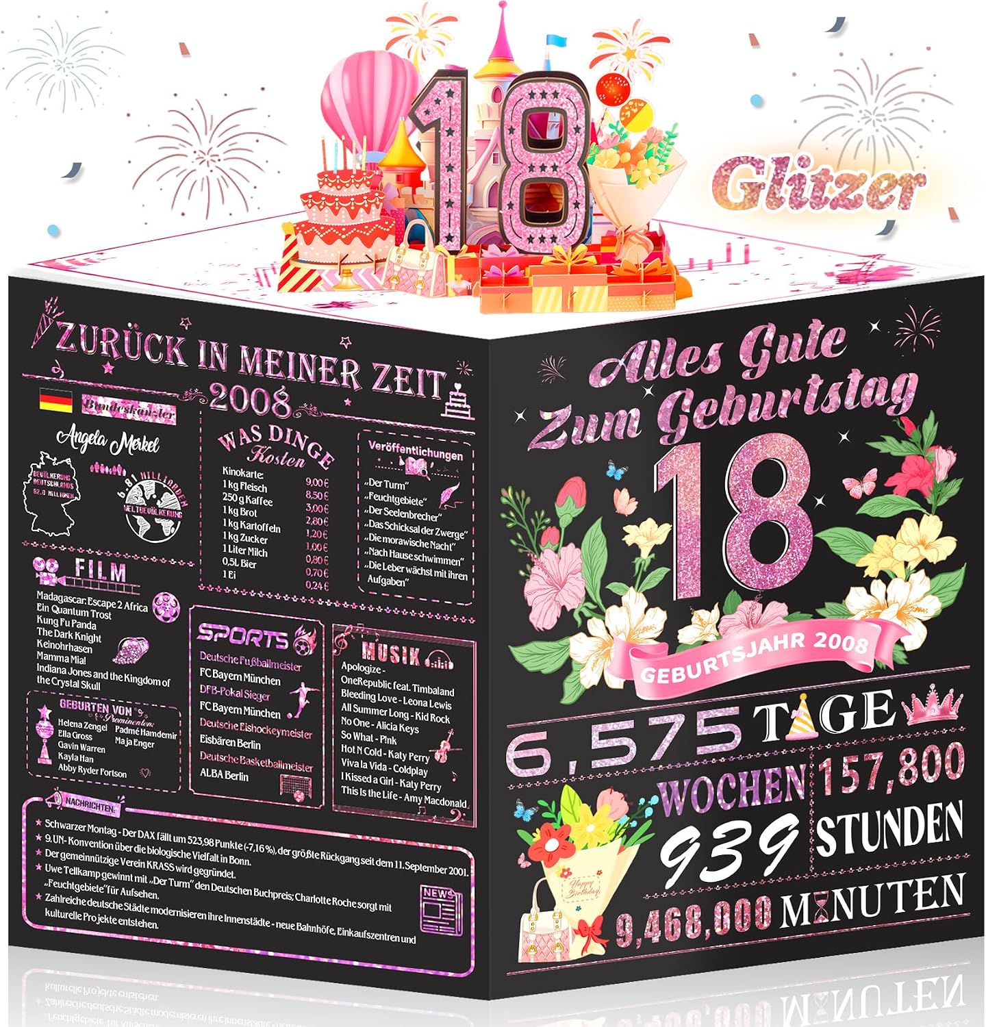 Detalle de Geburtstagskarte 18. Geburtstag mit 3D Pop-up