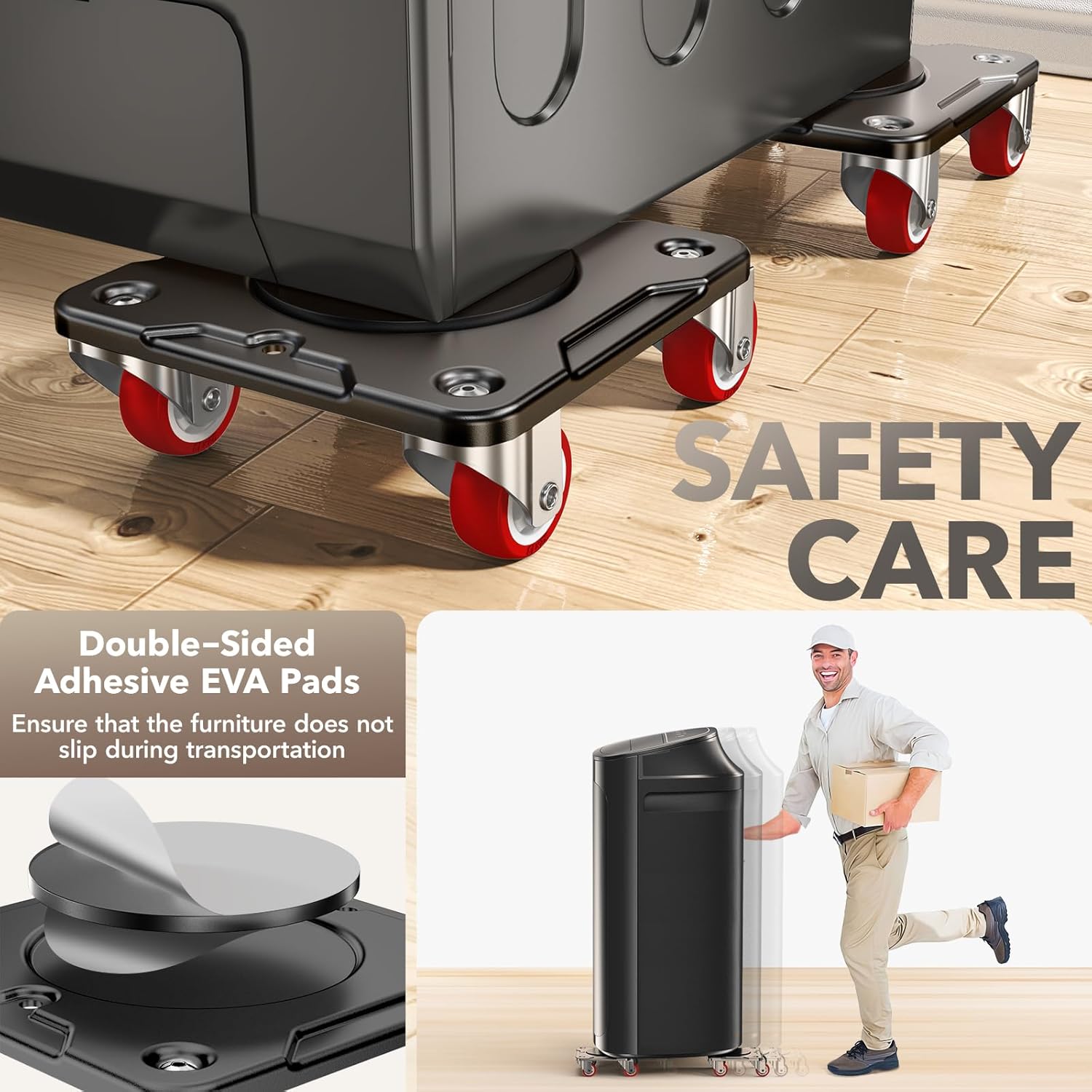 Detalle de WOUOW Kit Spostamento Mobili con Funzione Parcheggio – Carrello per Mobili Pesanti (500 kg) con Ruote a 360°