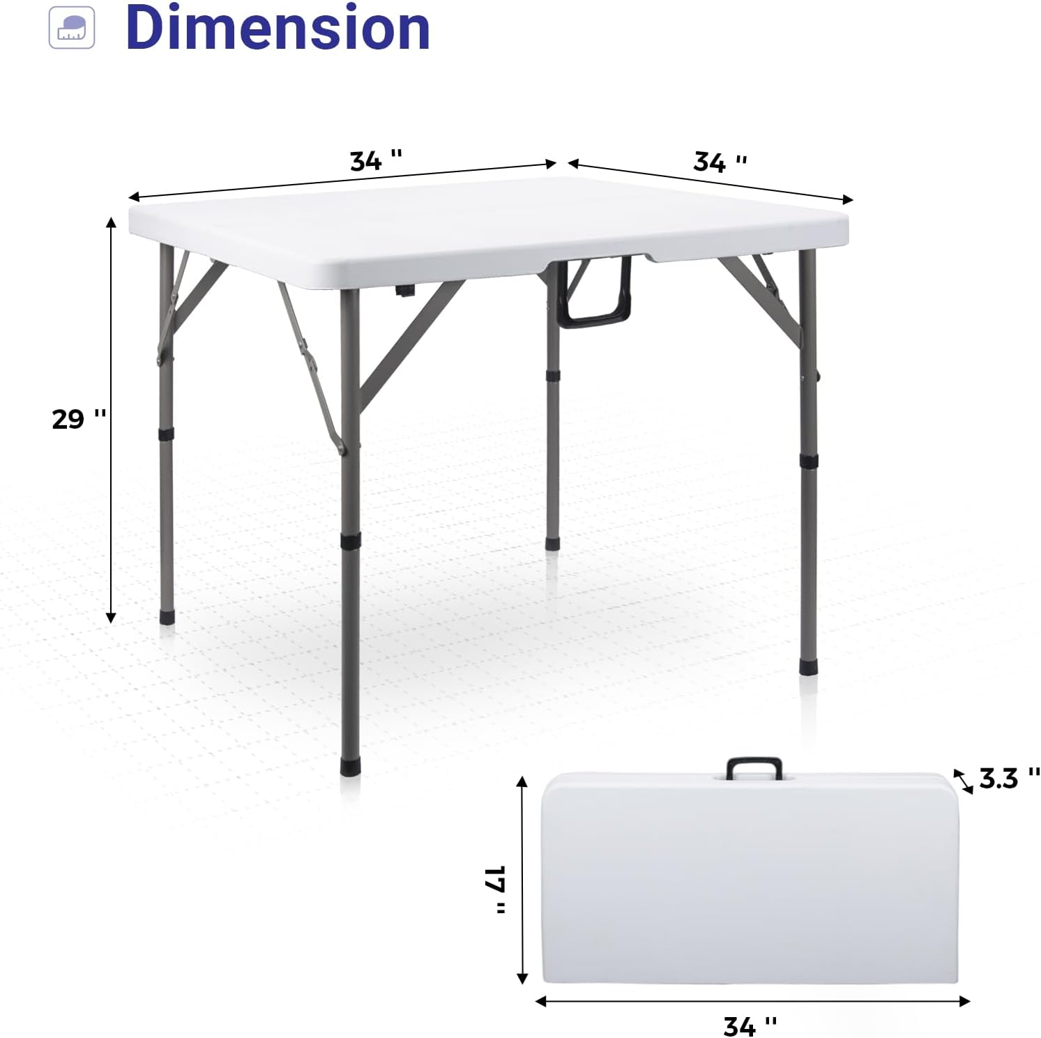 Detalle de Byliable 34" Square Folding Card Table (Fold-in-Half) — HDPE Plastic Portable Dining Table for Indoor/Outdoor Use