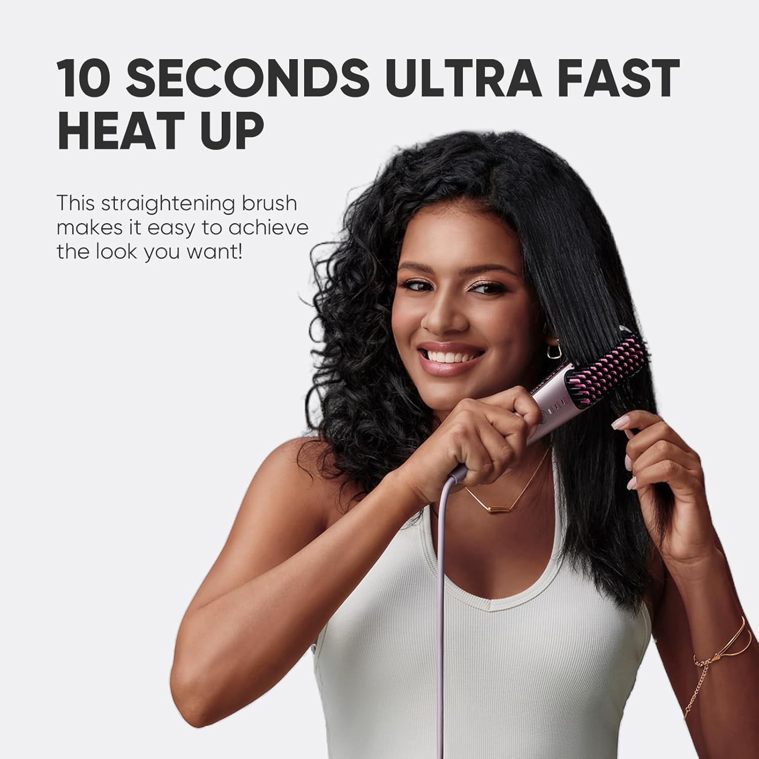 Thumbnail 1 de Beautigo Mini Ionic Hair Straightener Brush: Portable 3-Temp, 20s Heat, Anti-Scald Rose Gold
