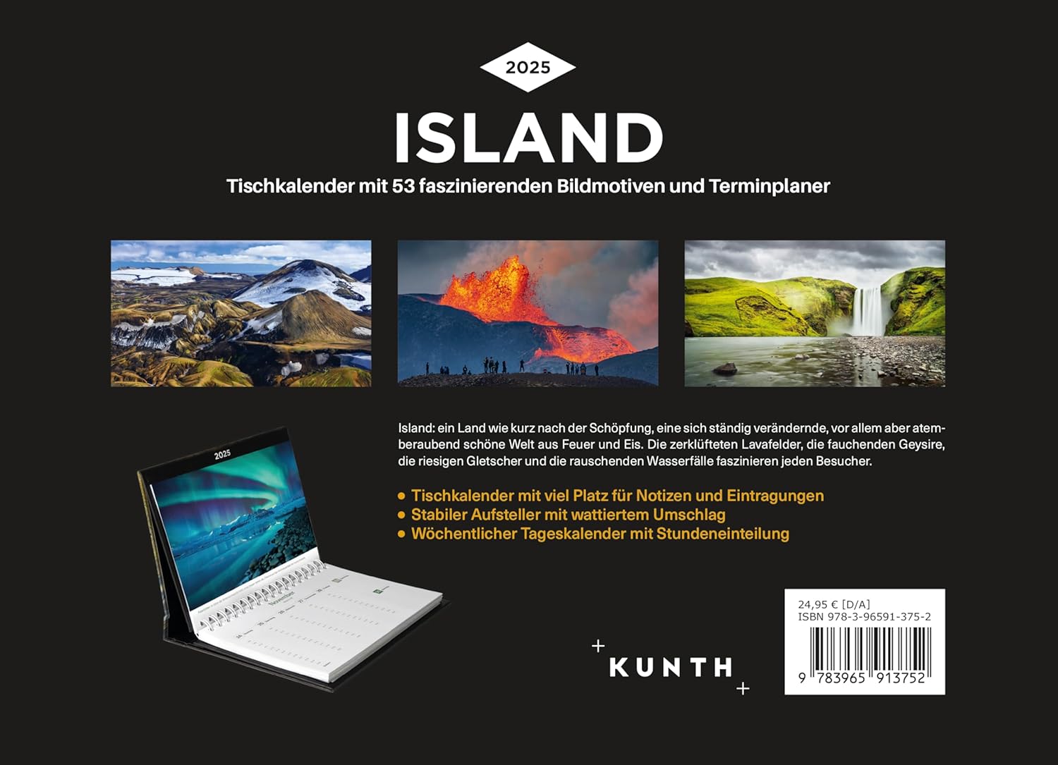 Detalle de Island - KUNTH Tischkalender 2025: Wochenkalender mit faszinierenden Fotomotiven