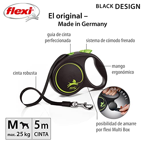 Detalle 2 de Flexi Black Design M Cinta 5 m - Verde 🐾