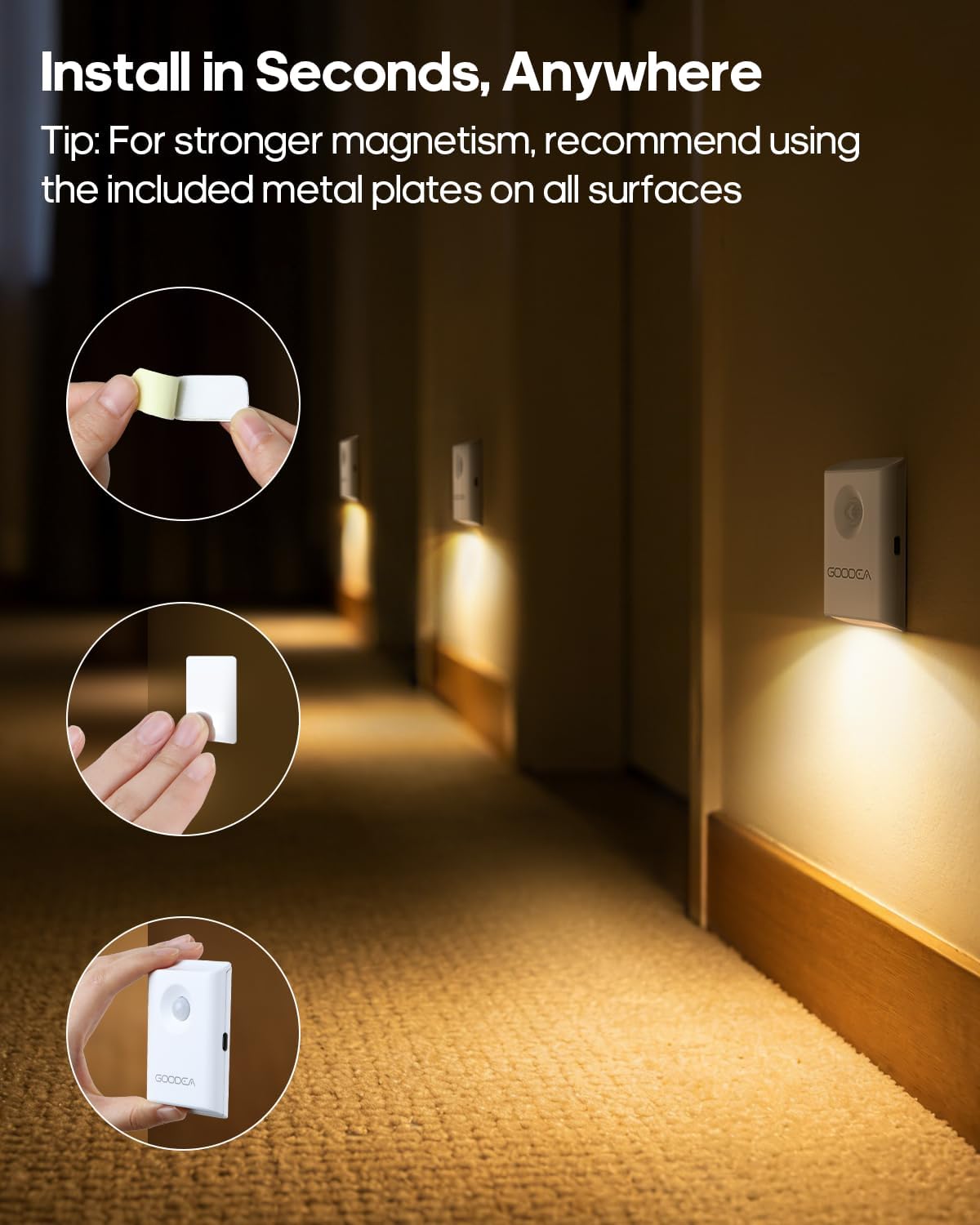 Detalle 2 de GOODEA GDNL003 Motion Sensor Night Lights, 2-Pack Rechargeable Warm White