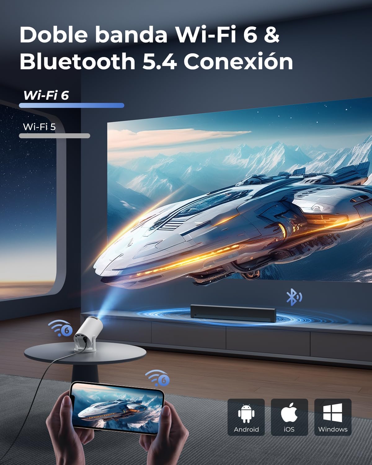 Detalle 2 de Proyector Portátil 4K con Android 14 y Apps Integradas de Einyoumily