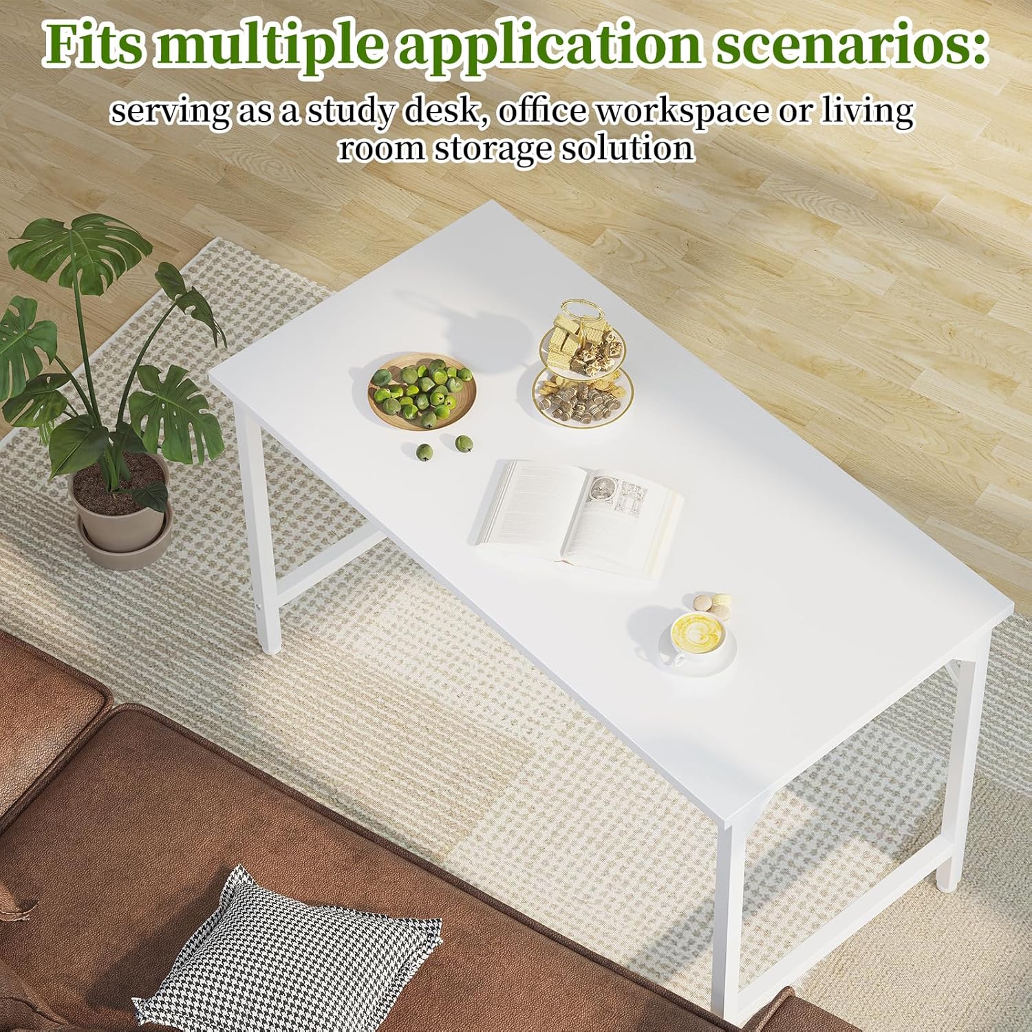 Thumbnail 3 de Grandder 120 cm Computer Desk – White, Simple Modern Home Office Desk with Adjustable Feet