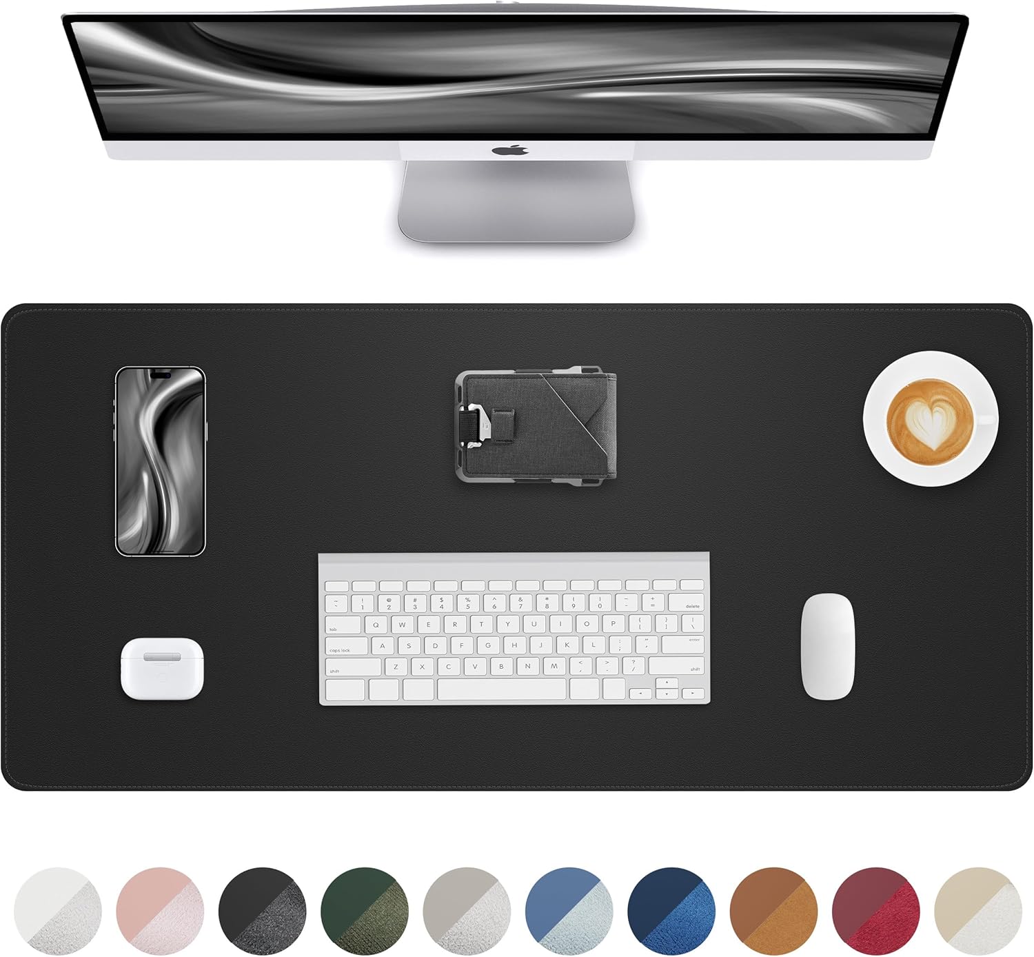 Detalle de Leather Desk Mat Protector 80 x 40 cm – Non-Slip PU Leather Desk Pad for Office and Home