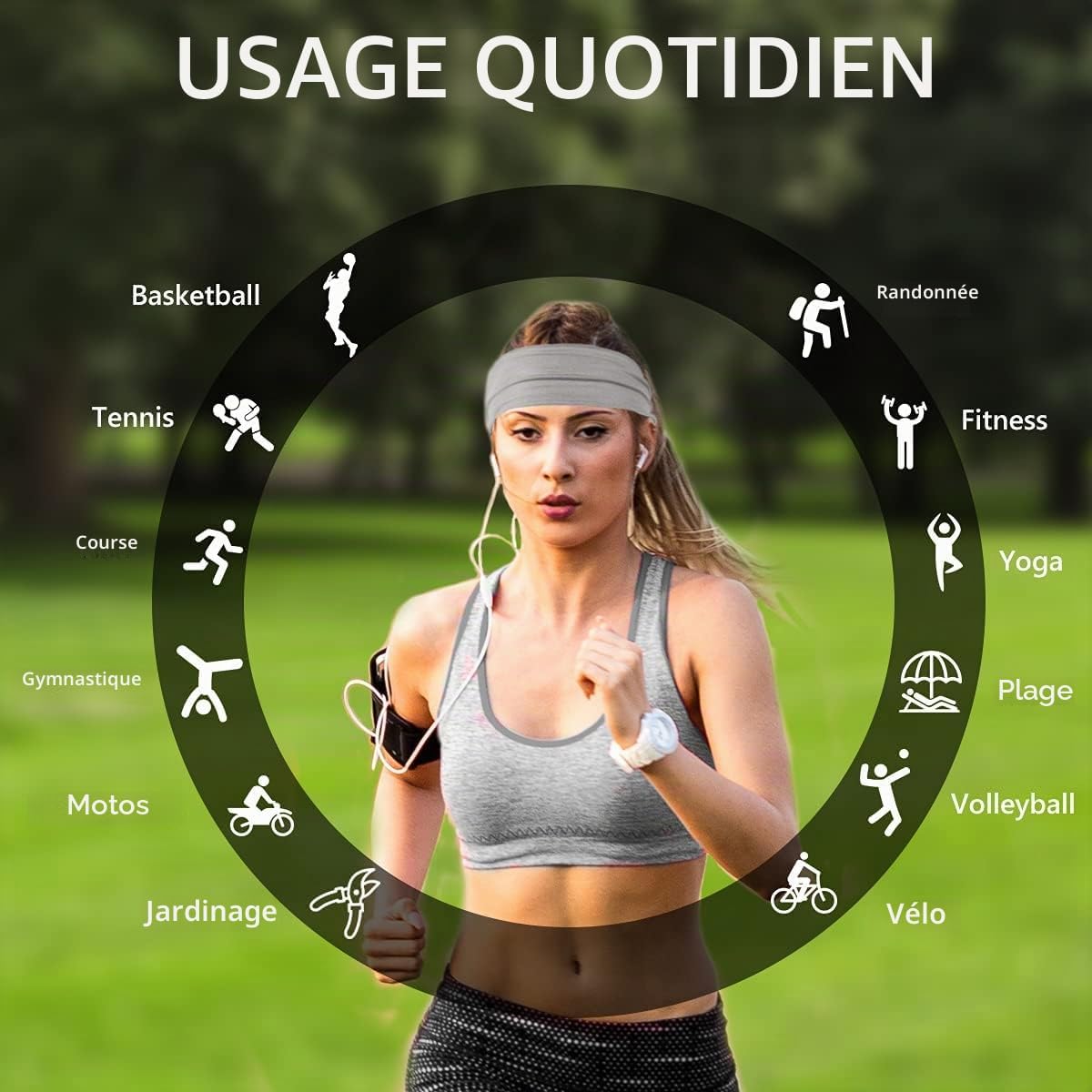 Detalle 2 de Flintronic 6 pièces Bandeau Cheveux Femme – antidérapant, éco-confort, sport et yoga