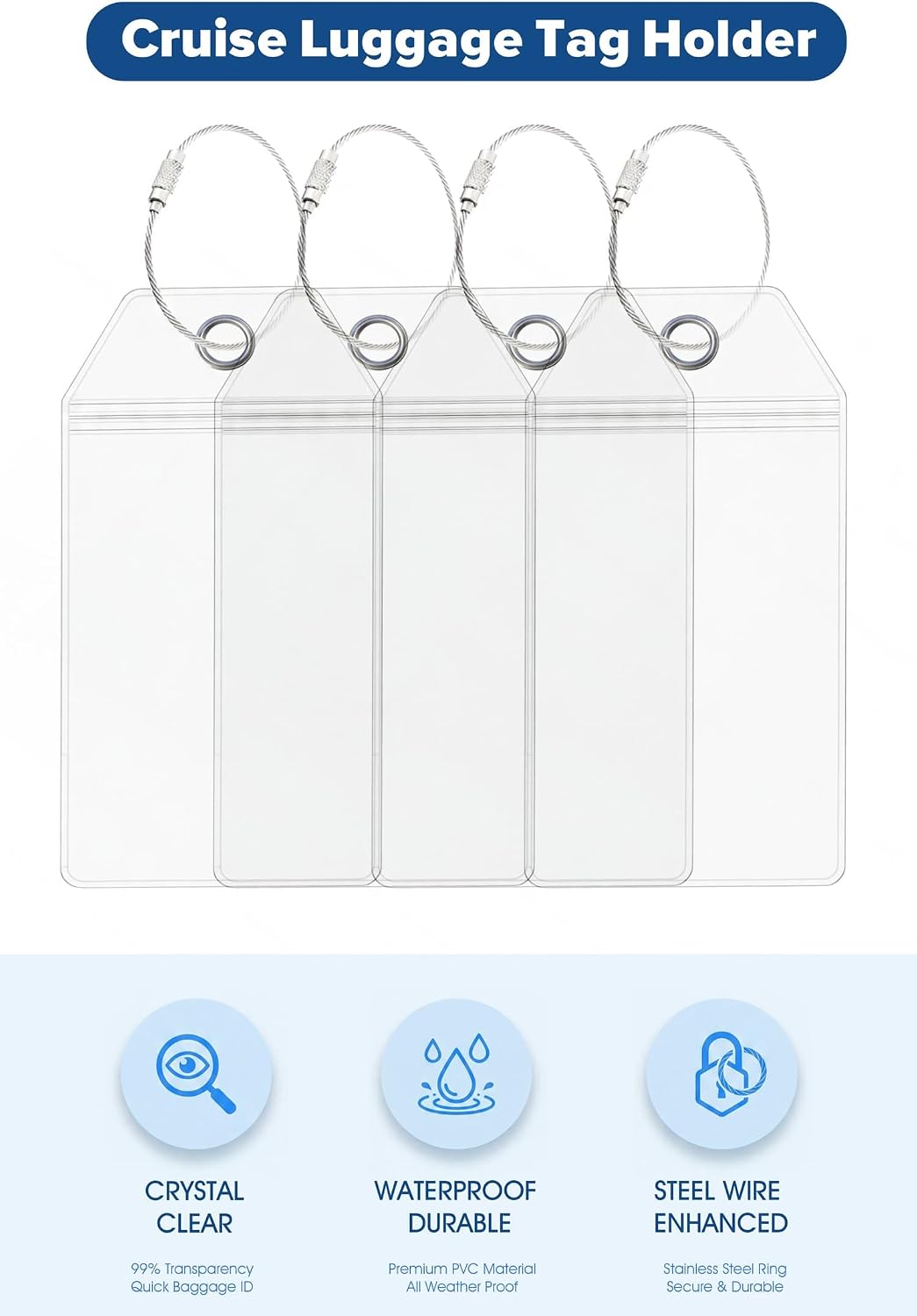 Thumbnail 2 de Lammcou XXL Kreuzfahrt-Gepäckanhänger aus PVC – Wasserdicht, transparent, mit verschraubbarem Metallband (6er Pack, 19 × 11 cm)