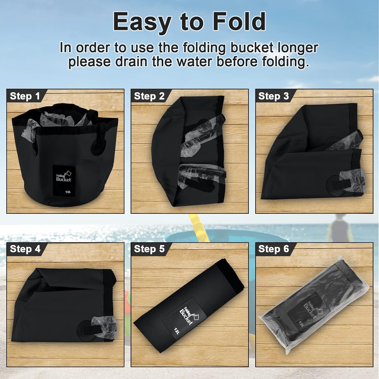 Detalle de Folding Bucket 20L – Foldable Camping Storage Container, Portable and Durable