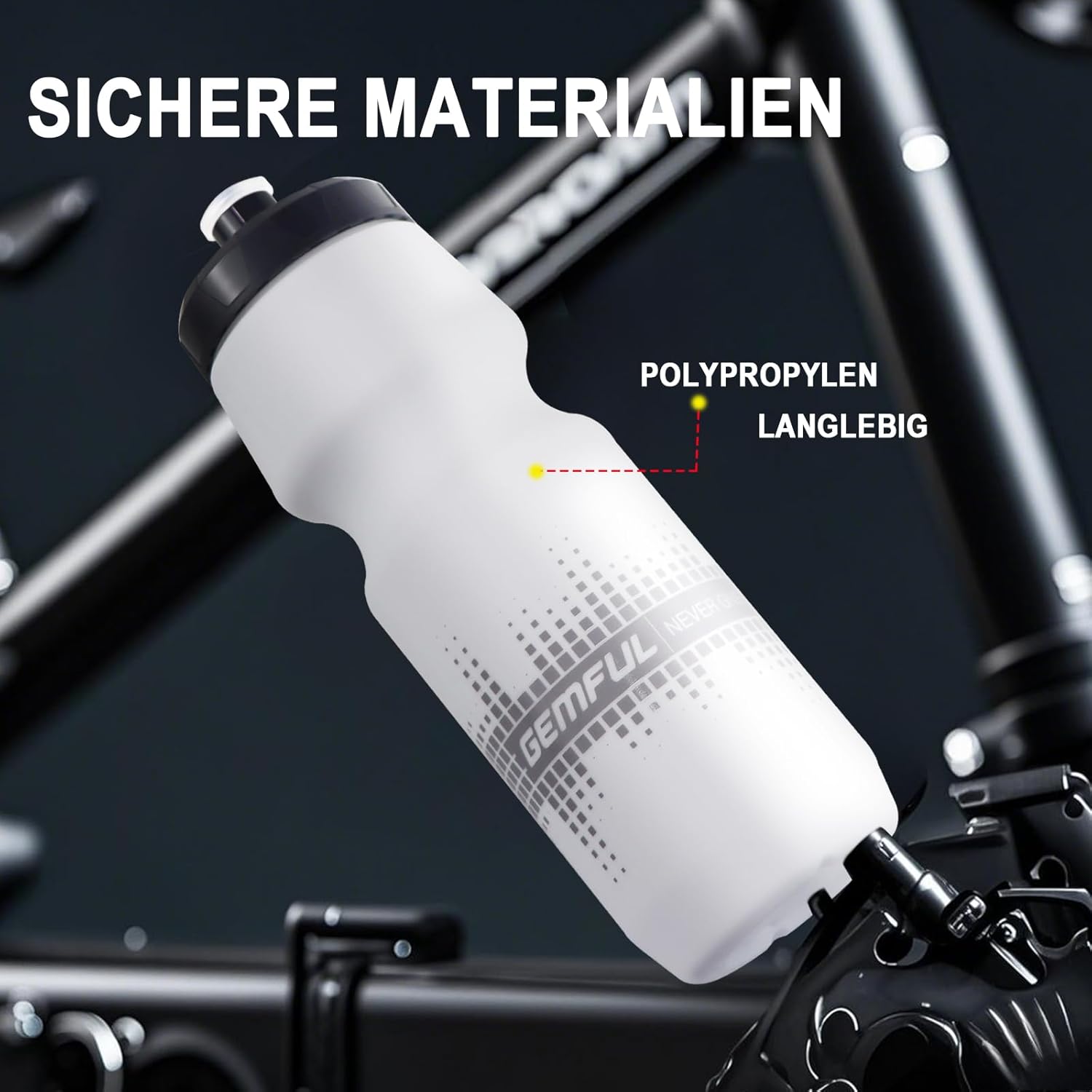 Thumbnail 4 de GEMFUL Fahrrad-Trinkflasche 750 ml im 2er-Set (auslaufsicher, BPA-frei) – Schwarz/Weiß Verlauf