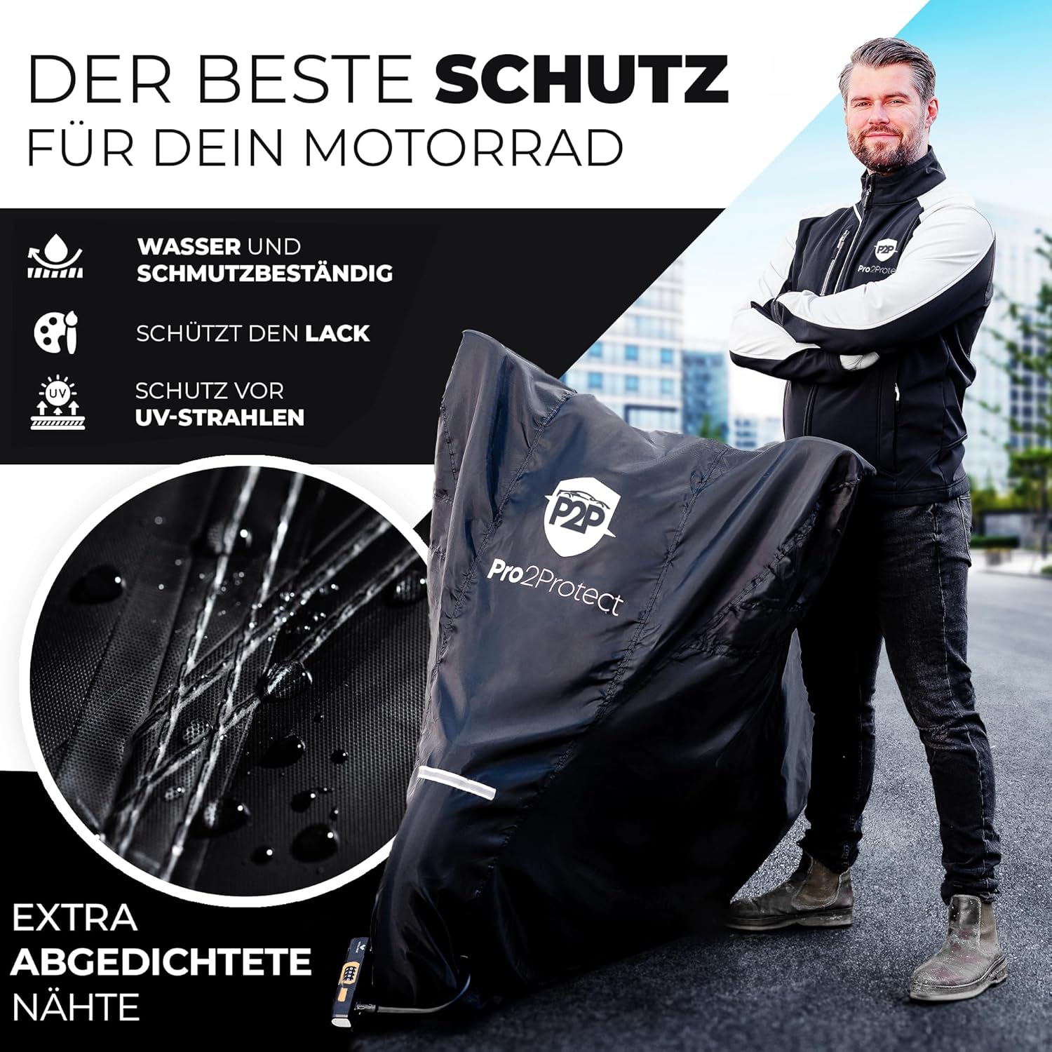 Thumbnail 1 de Pro2Protect Motorrad Abdeckplane – 245x105x125 cm, wasserdicht, Oxford Material, Reflektorstreifen, Universalpassform