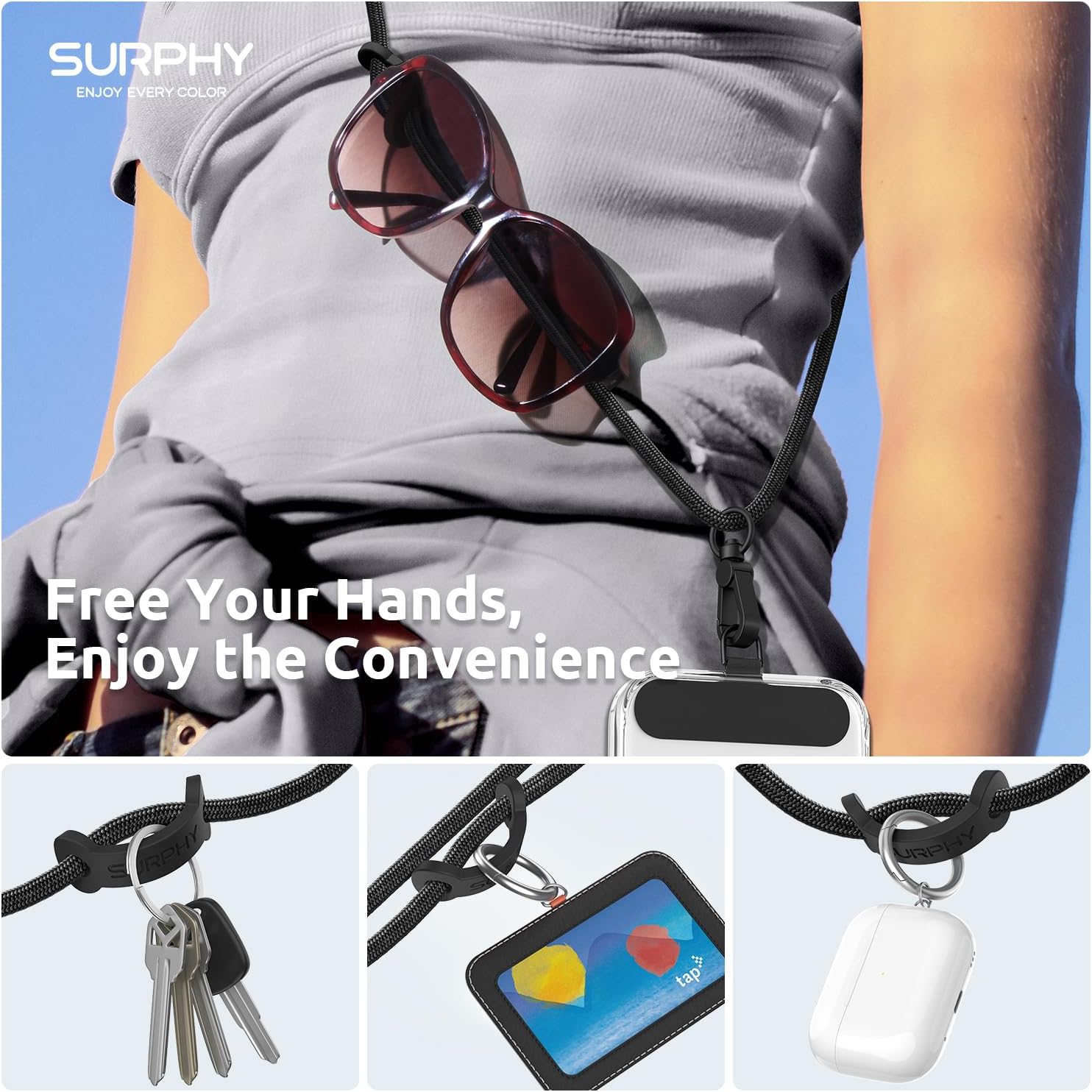 Thumbnail 2 de SURPHY Crossbody Phone Lanyard, Adjustable 17–32-Inch Strap, 2 Tether Tabs