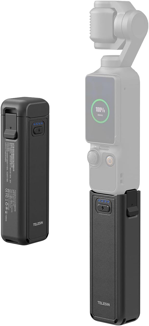 TELESIN Impugnatura Batteria per DJI Osmo Pocket 4P/4/3 – Batteria 5000mAh ad alta capacità, Powerbank Grip e Treppiede