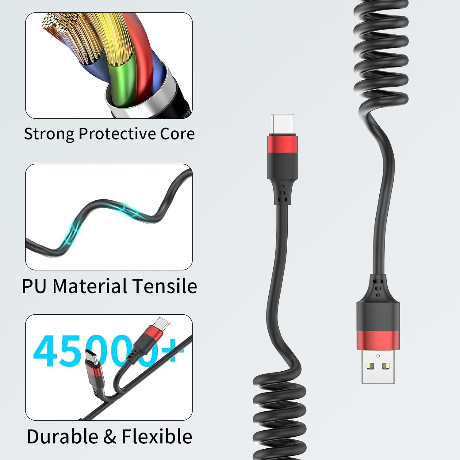 Thumbnail 4 de Coiled USB C Cable 2-Pack for Car