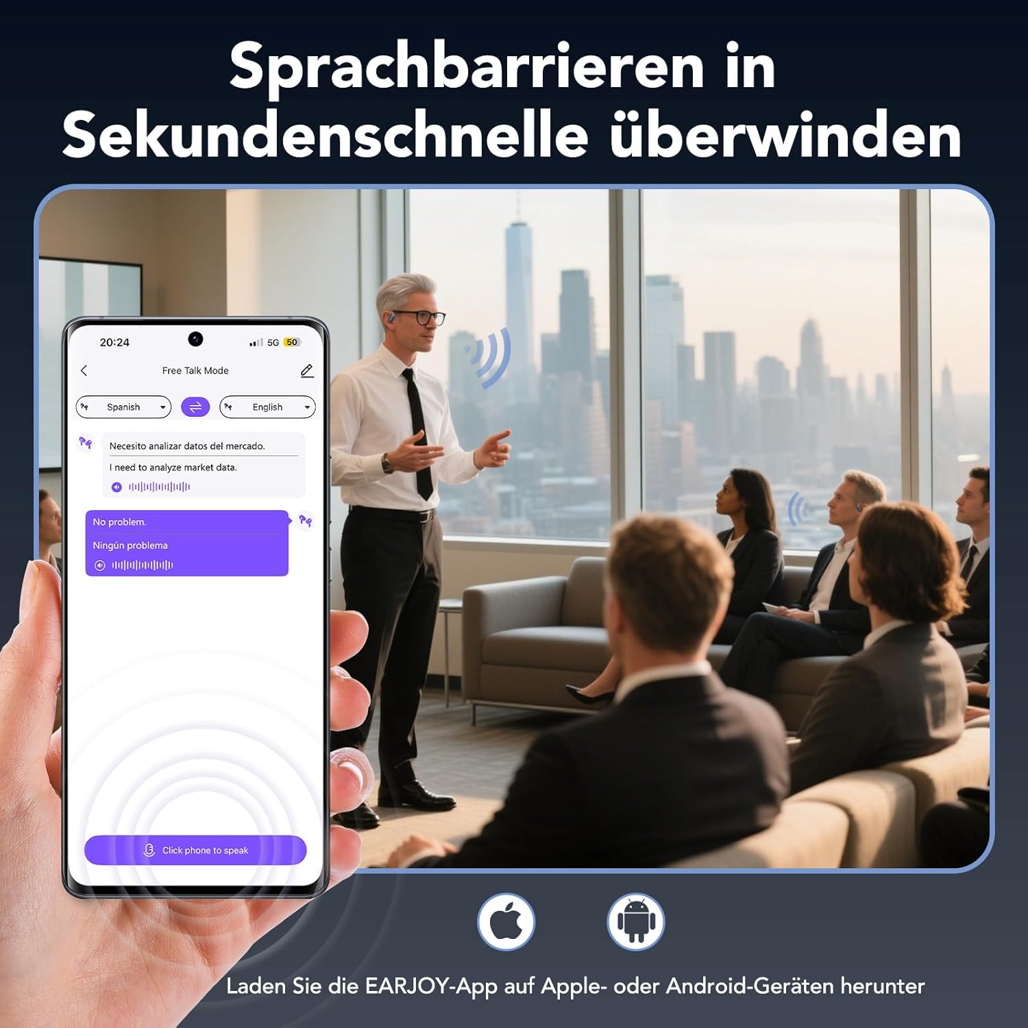 Detalle de Relxhome NE27 AI Übersetzer Kopfhörer – Echtzeit-Übersetzung für 134 Sprachen
