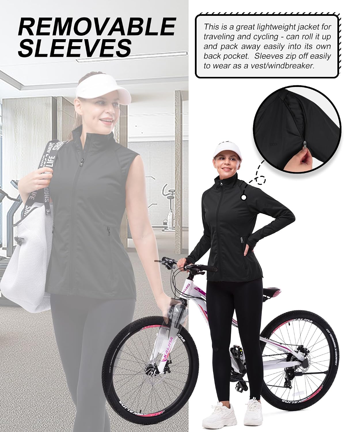 Detalle de 33,000ft Damen Fahrradjacke – Wasserdicht, atmungsaktiv, abnehmbare Ärmel, Reflektierend