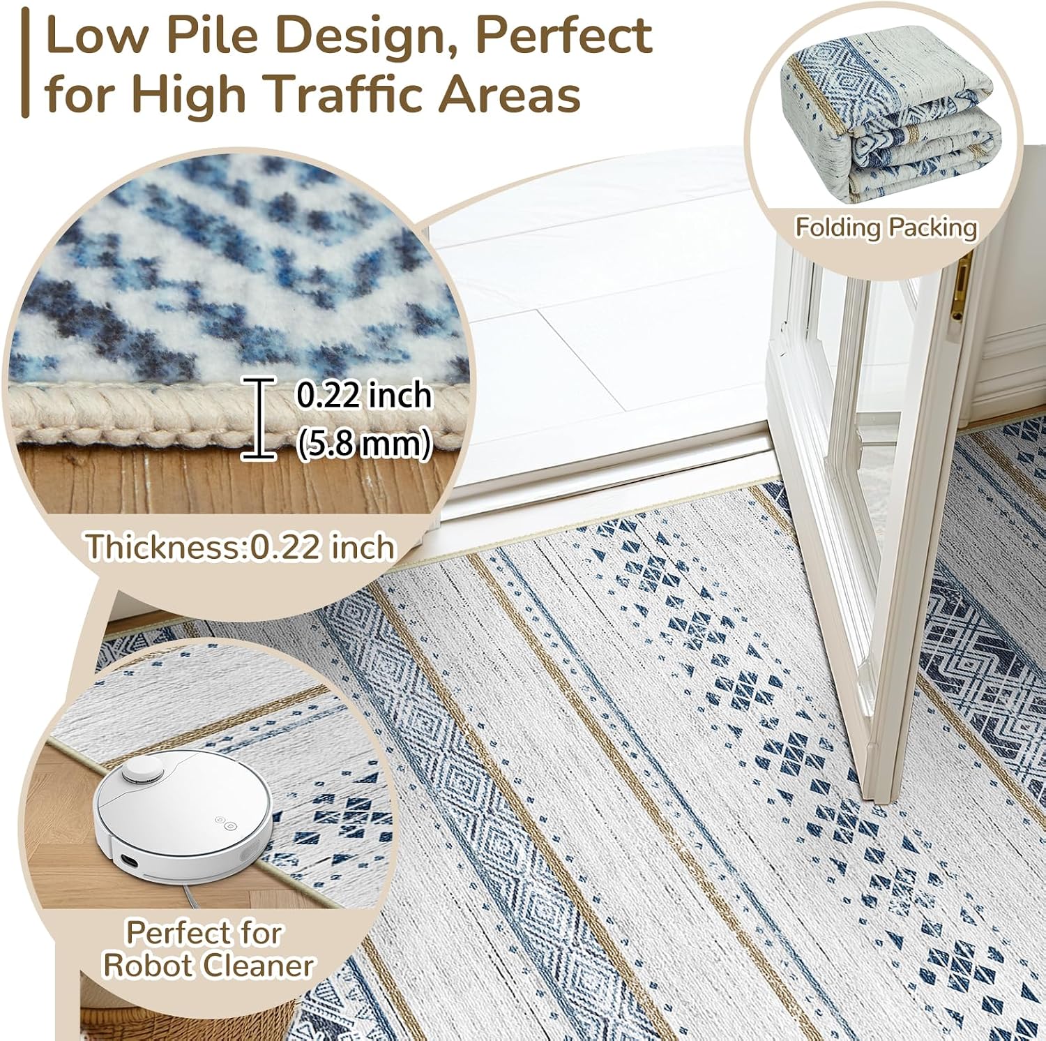 Thumbnail 3 de BESTSWEETIE 8x10 Geometry Series Rug: Washable, Non-Slip, Neutral Blue/Brown