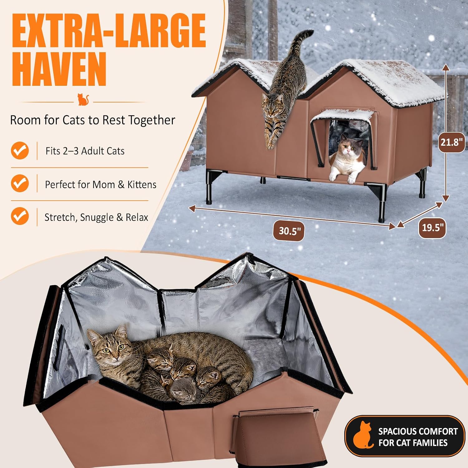 Detalle 1 de GUZROK GA7413 Heated Outdoor Cat House, Insulated 1500 GSM Body, 2 Doors
