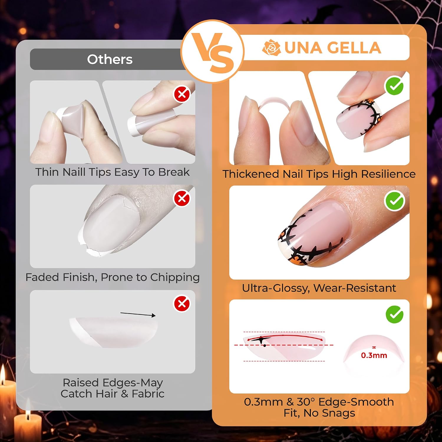 Detalle 2 de UNA GELLA UG-BX014 Halloween Press-On Nails, Short Squoval, 32 Pieces