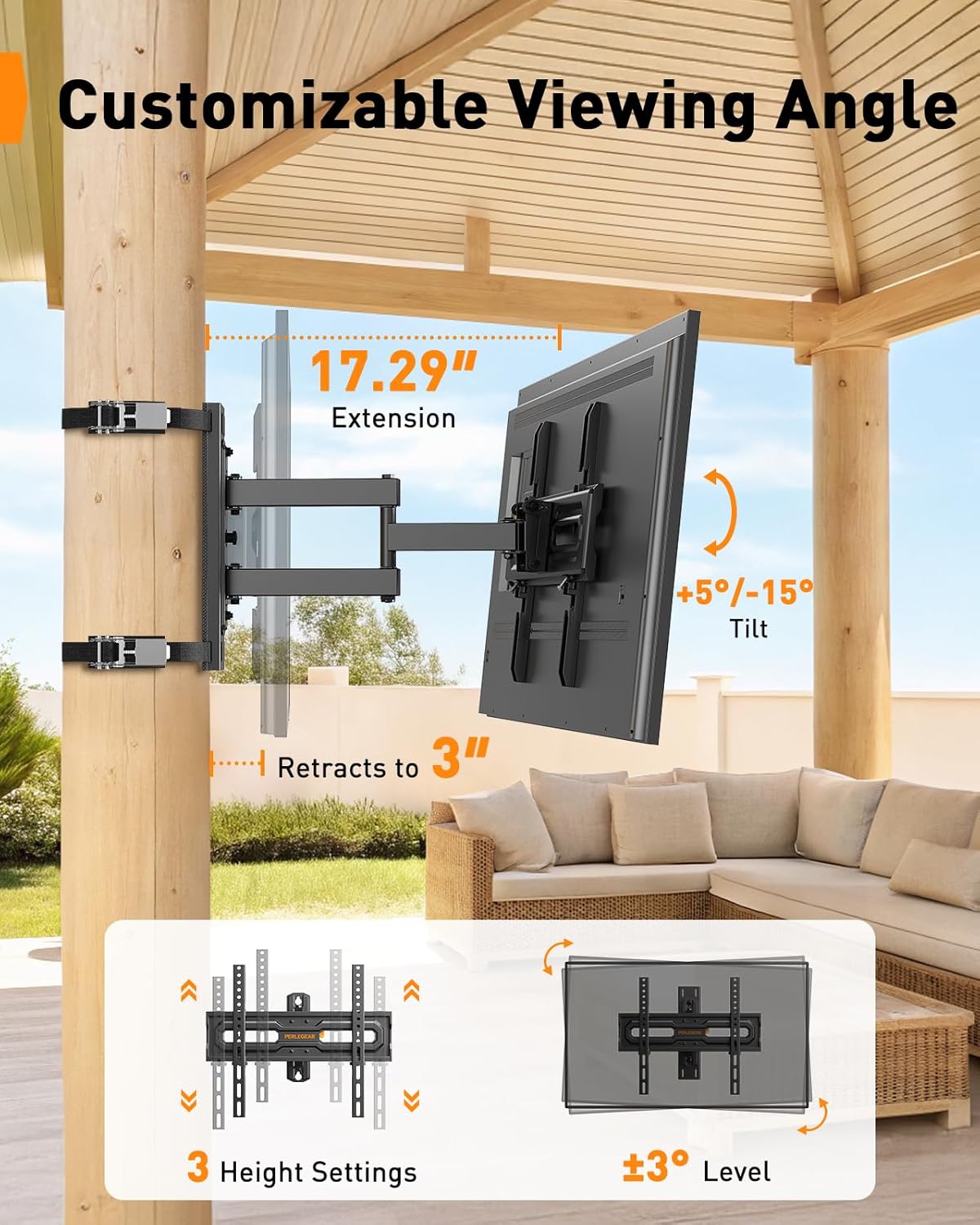 Detalle de Perlegear Gazebo TV Mount for Most 26-74" TVs, No Drill Pillar TV Mount