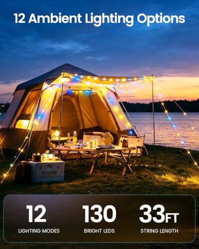 Detalle de Glocusent Rechargeable Camping Light with 10m Camping String Light and 130 LEDs