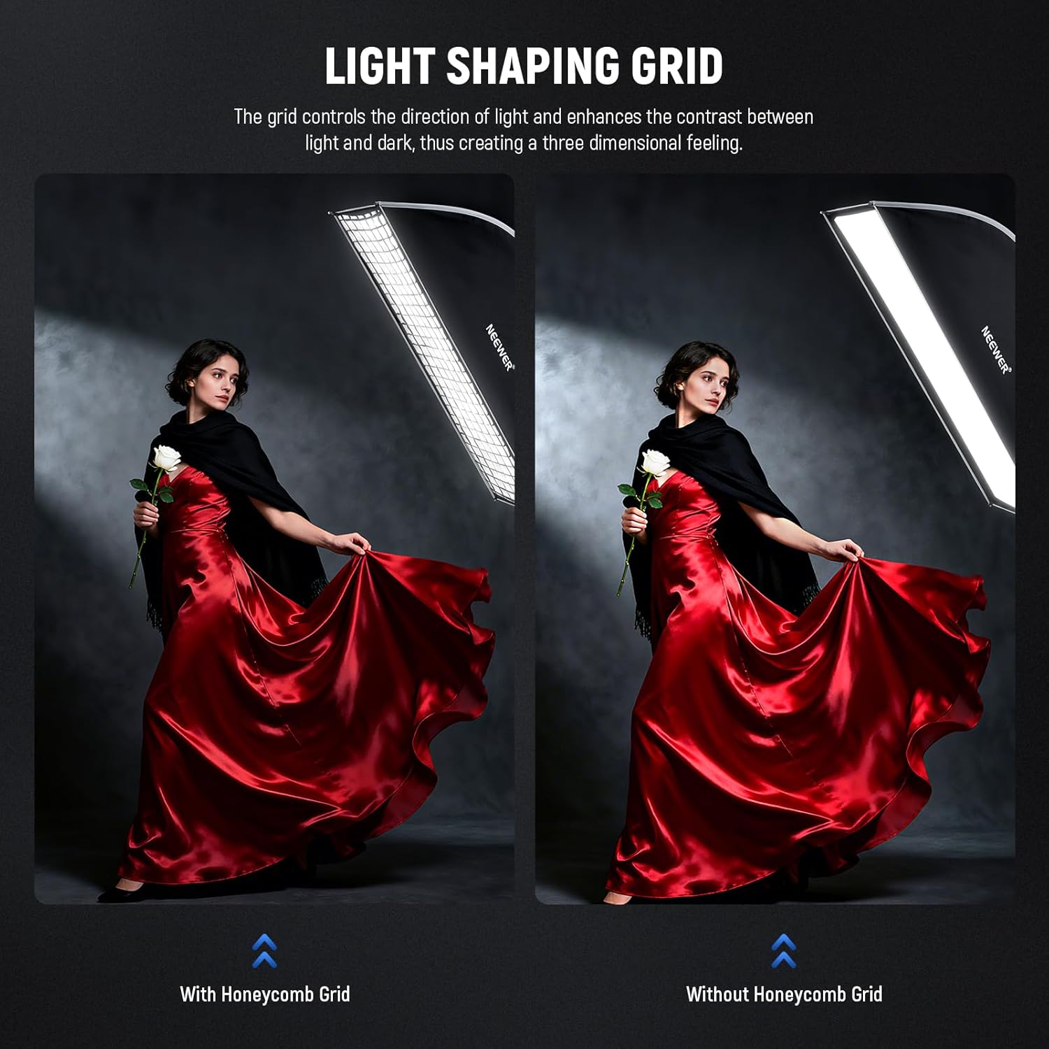 Thumbnail 4 de NEEWER Rectangular Softbox Kit 12" x 47" (30 x 120 cm) with Bowens Mount Diffusers and Grid