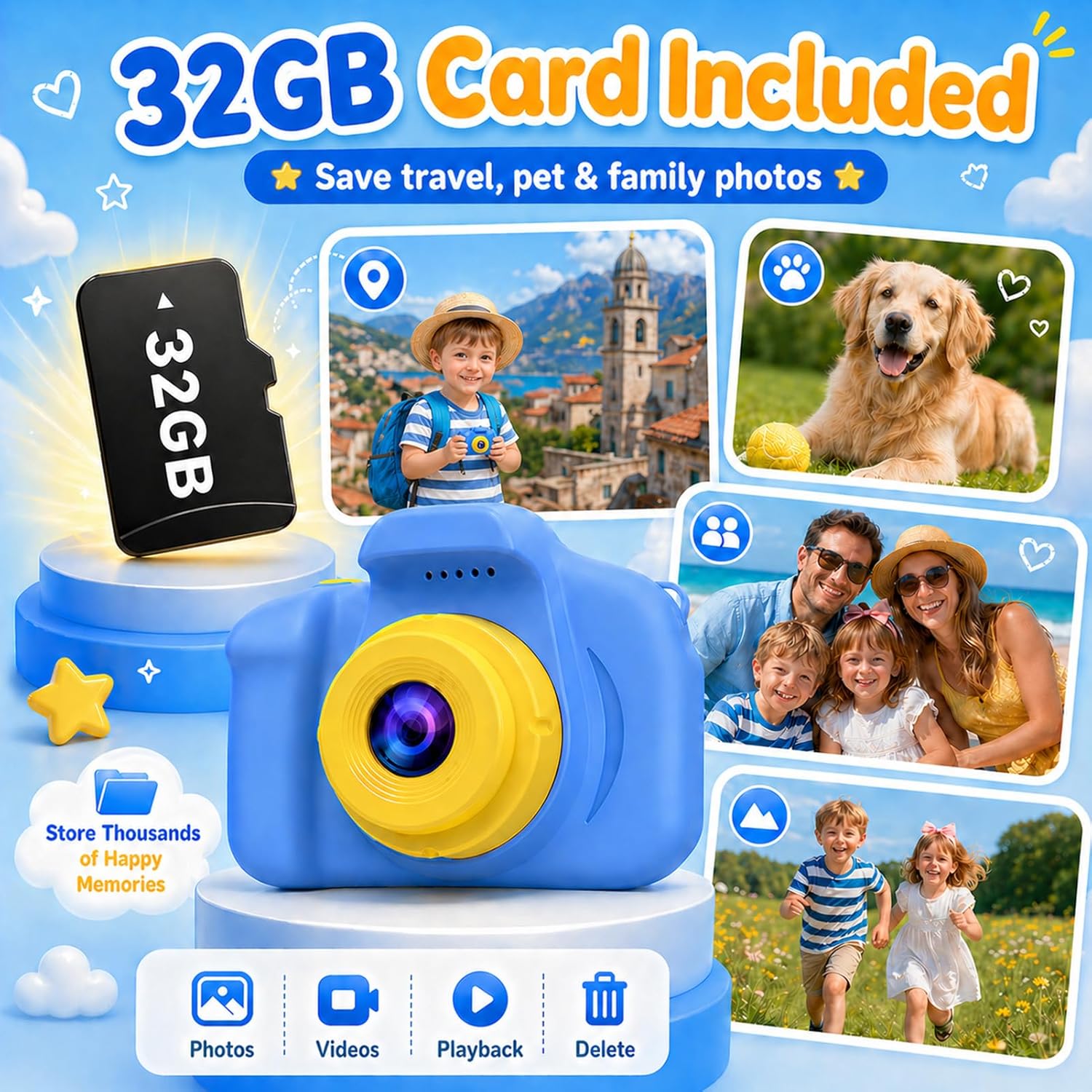 Detalle de Kids Camera for Boys Age 3-8 (32GB SD Card Included) 1080P HD Video & 2.0-Inch LCD Toy Camcorder