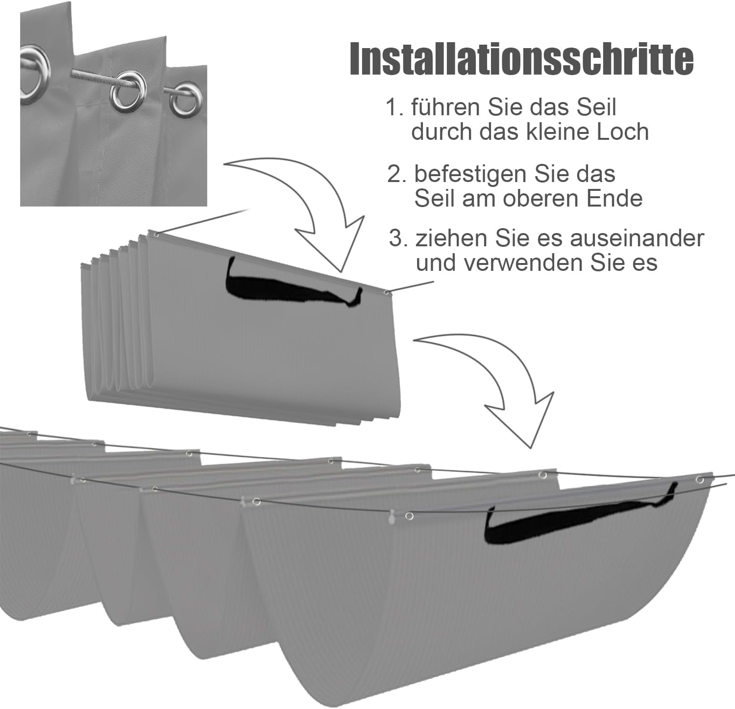 Detalle de Einziehbares Wellen-Sonnenschutzdach 0,9 × 3,5 m Grau – verstellbar, wetterfest und individuell gestaltbar