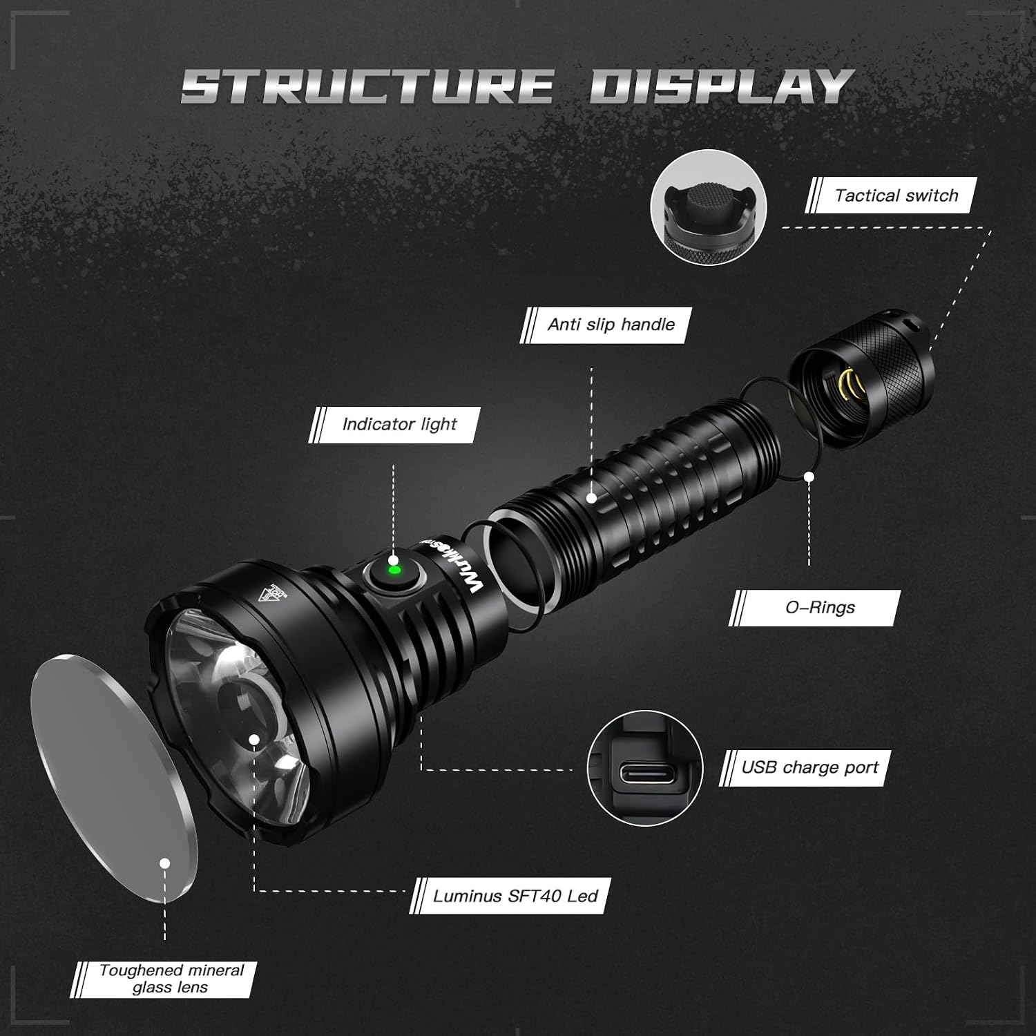 Thumbnail 6 de Wurkkos TD01-6000K Tactical Flashlight, 2,200 Lumens, 1,039 m Throw, USB-C