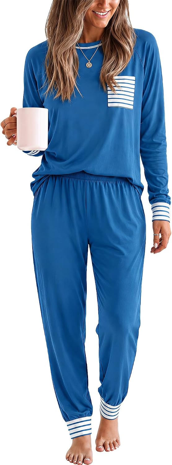 Detalle de SWOMOG Women's Modal Pajama Set with Long-Sleeve Top and Long Pants