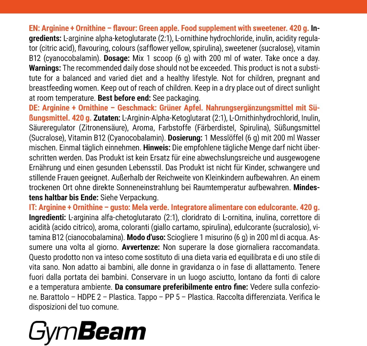 Thumbnail 2 de GymBeam L-Arginina + Ornitina: Integratore funzionale con B12 per resistenza, vitalità e flusso sanguigno muscolare