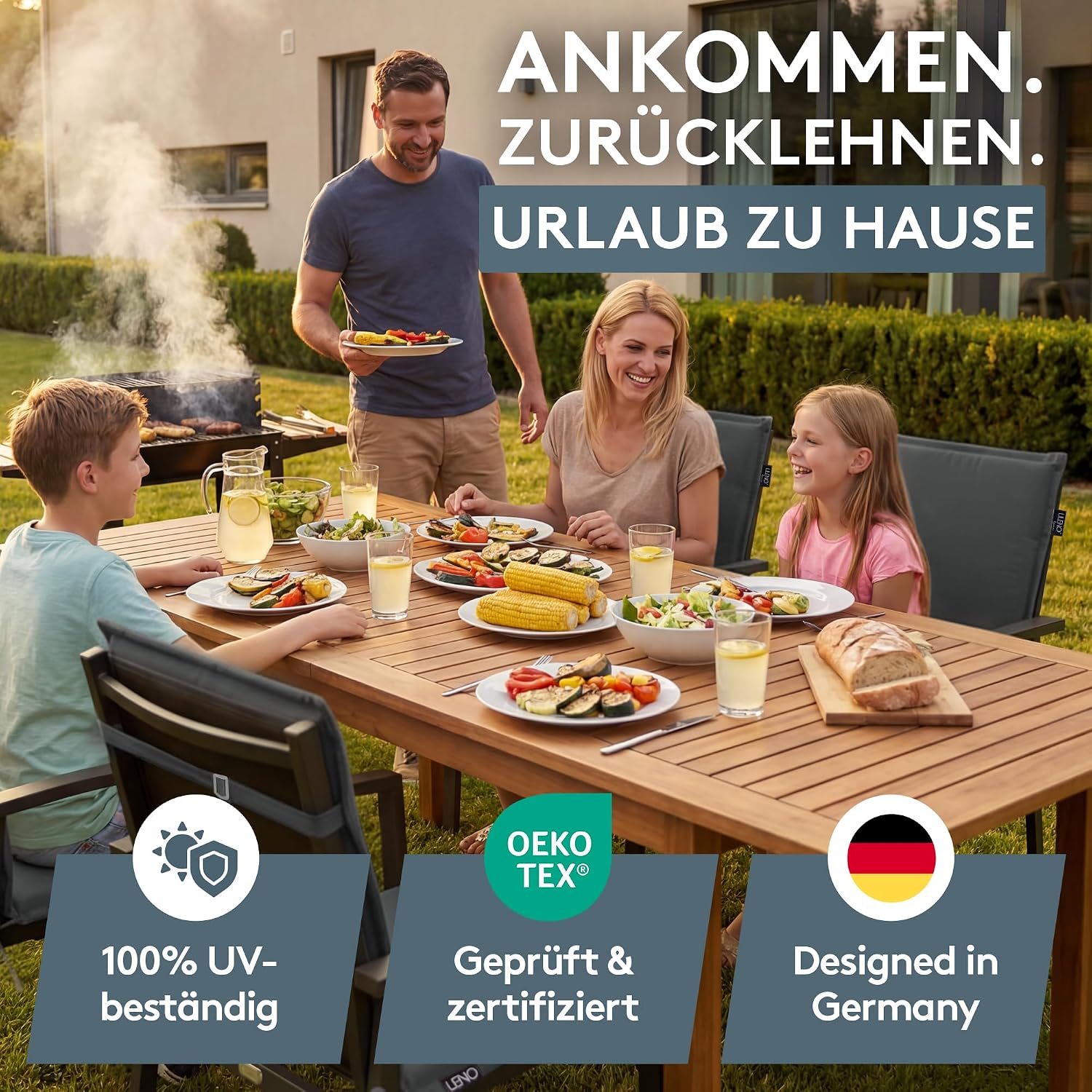 Detalle de LILENO HOME Gartenstuhl Auflagen (2er Set, Niedriglehner) in Petrol für MIA Klappstühle